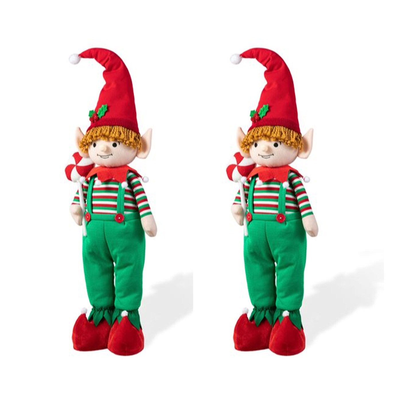 Set of 2 39&#x22;/26&#x22;H Telescoped Fabric Christmas Boy Elf Standing D&#xE9;cor