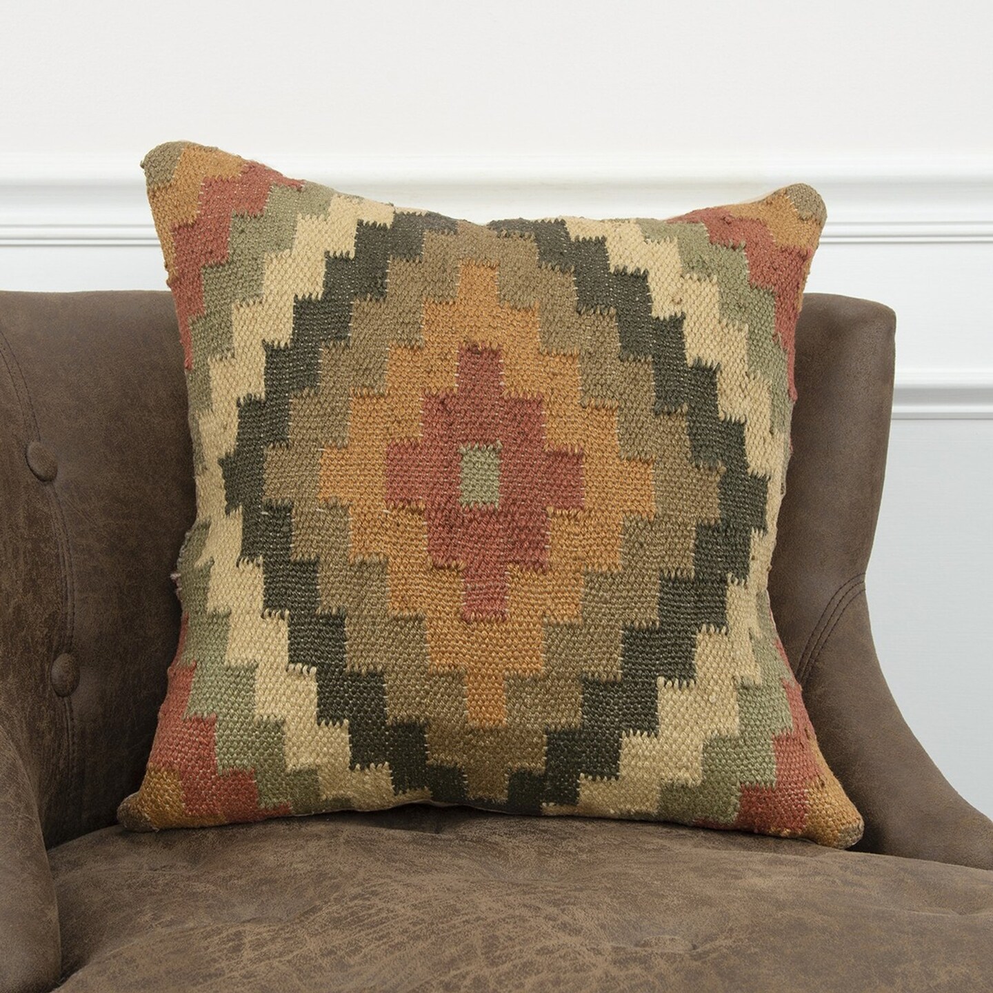 Edge Collections - 18-inch H x 18-inch W x 6.25-inch D - Brown - Geometric Throw Pillow with Bohemian Flair - 1 Piece