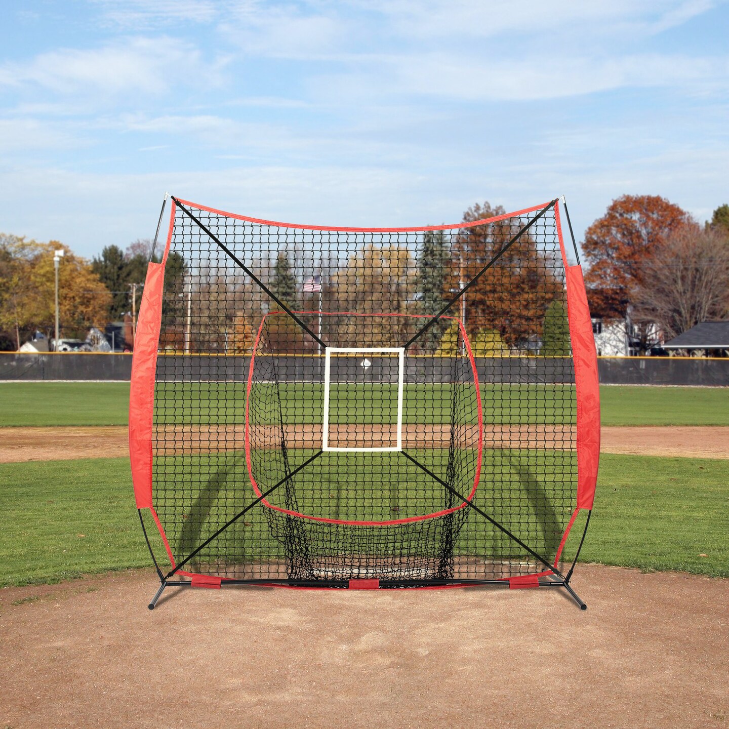 7x7ft Portable Baseball Softball Practice Net with Dual Target Frames for Athletes or Skilled Players