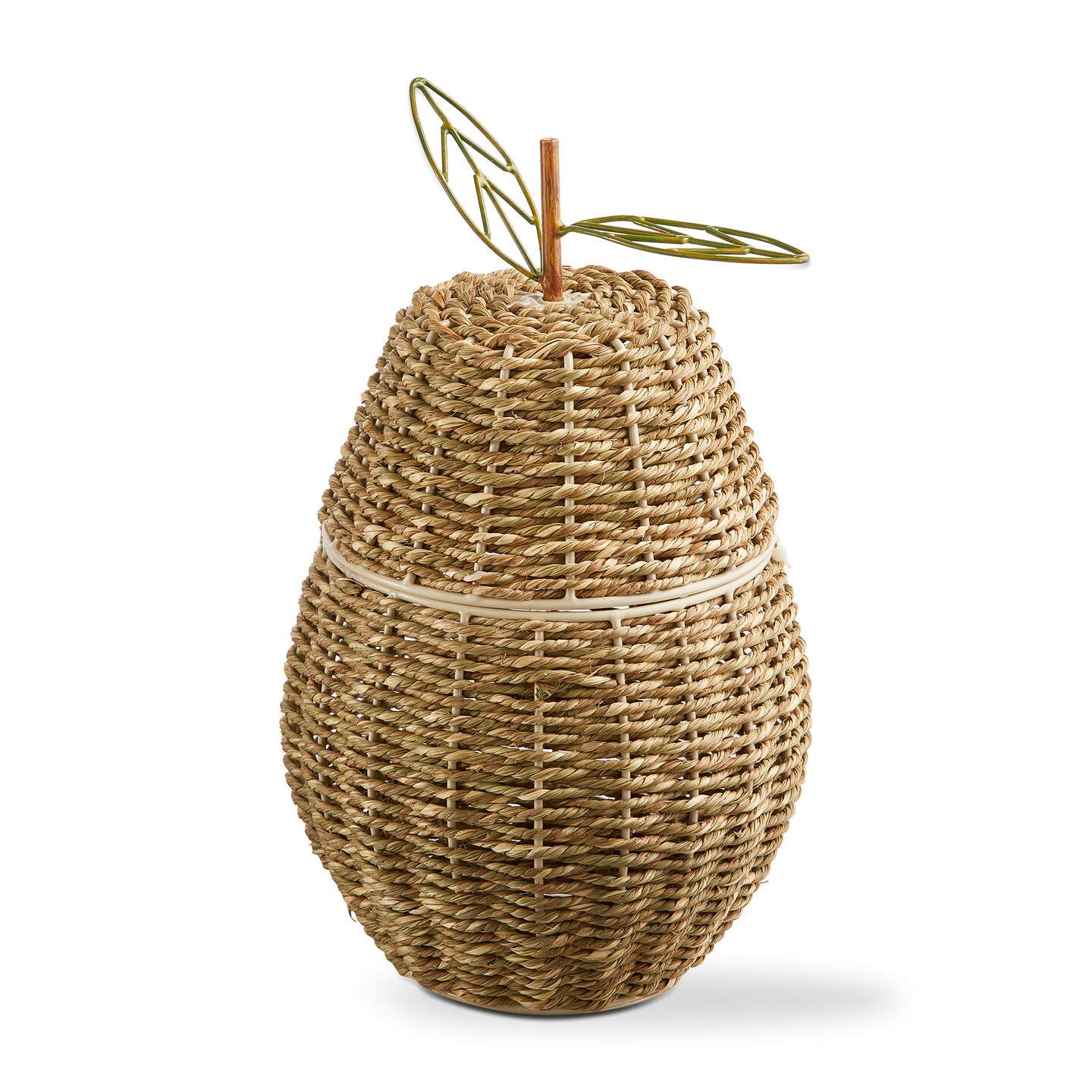 Natural Pear Lidded Decorative Basket for Everyday Use - 7" L x 7" W x 12" H, Spot or Wipe Clean