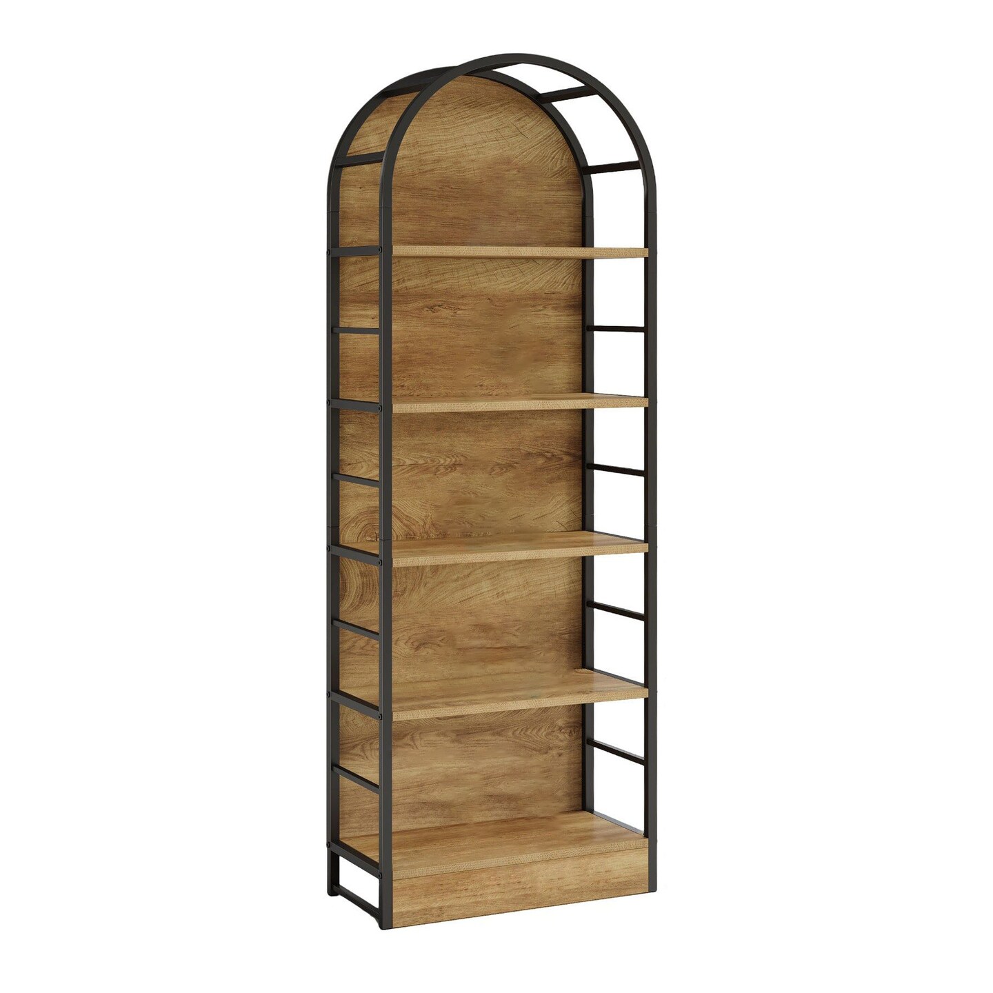 Arched 5 Tier Bookshelf Wood Metal Bookcase Storage Shelf Freestanding Display Rack for Living Room Bedroom Office