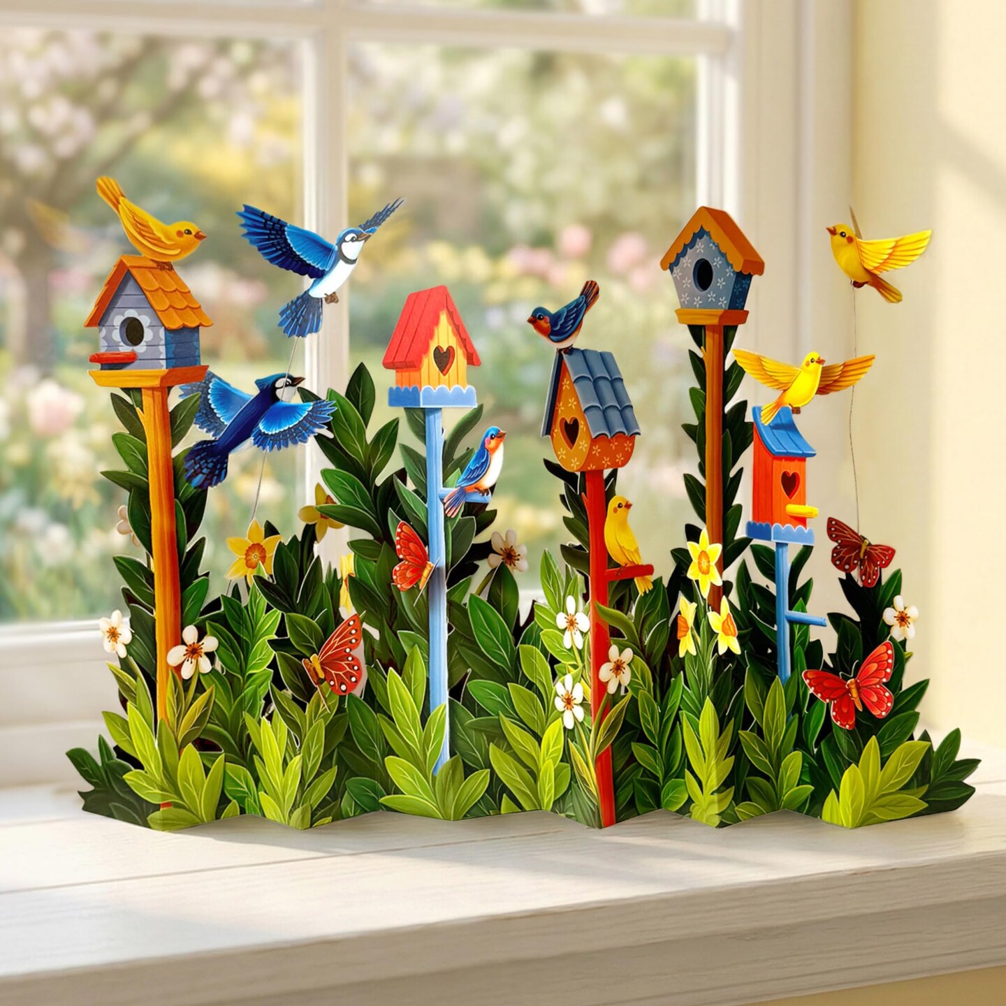 Freshcut Paper Pop Up Cards, Birdhouse Garden, 12 Inch Life Sized Forever Flower Bouquet 3D Popup Greeting Card, Birthday Cards, Thank You Card, Blank Notecard & Envelope