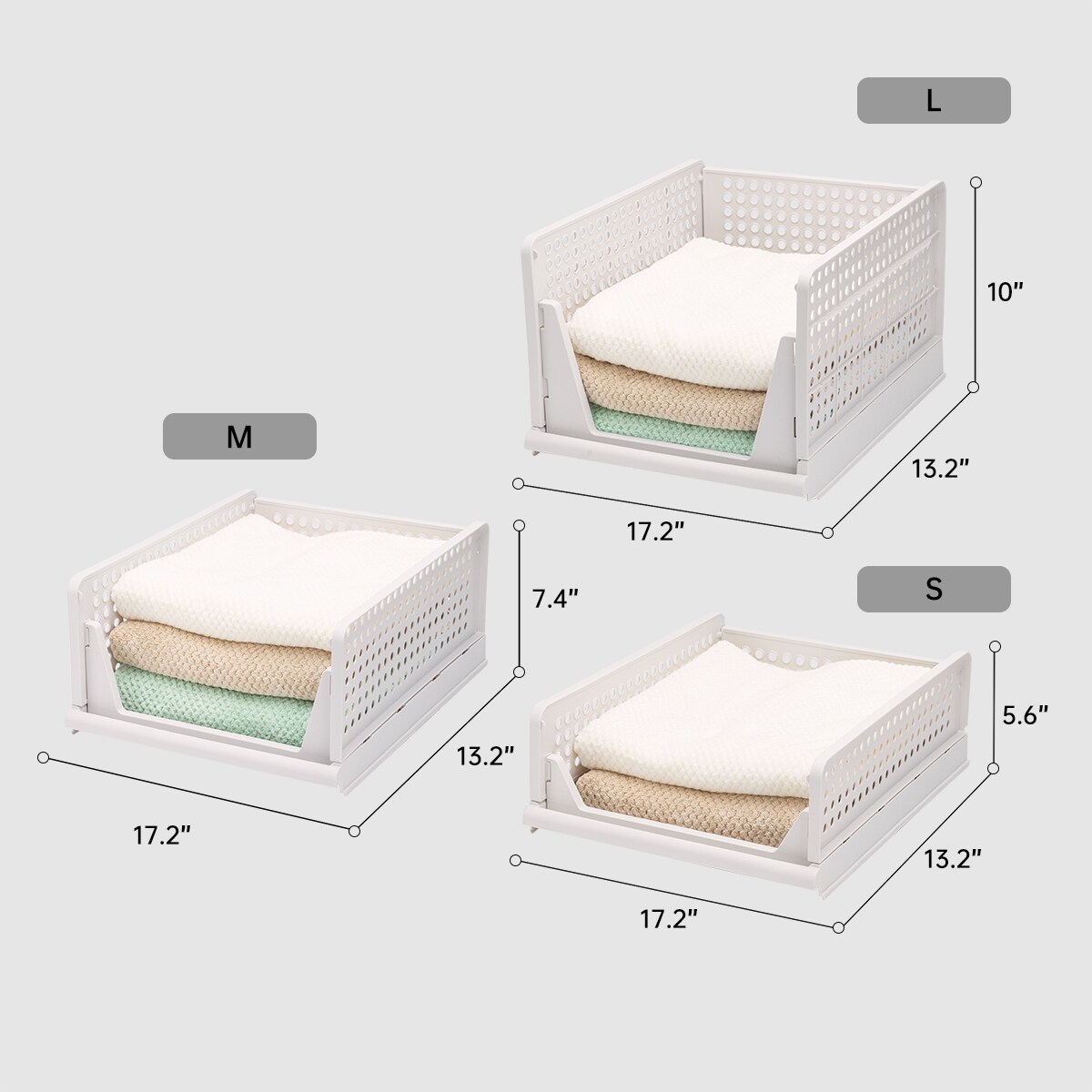 VUSIGN Large Mix-Light-Beige Collapsible Storage Crates – Fold-Flat Plastic Bins for Home & Office Organization, 3-Pack