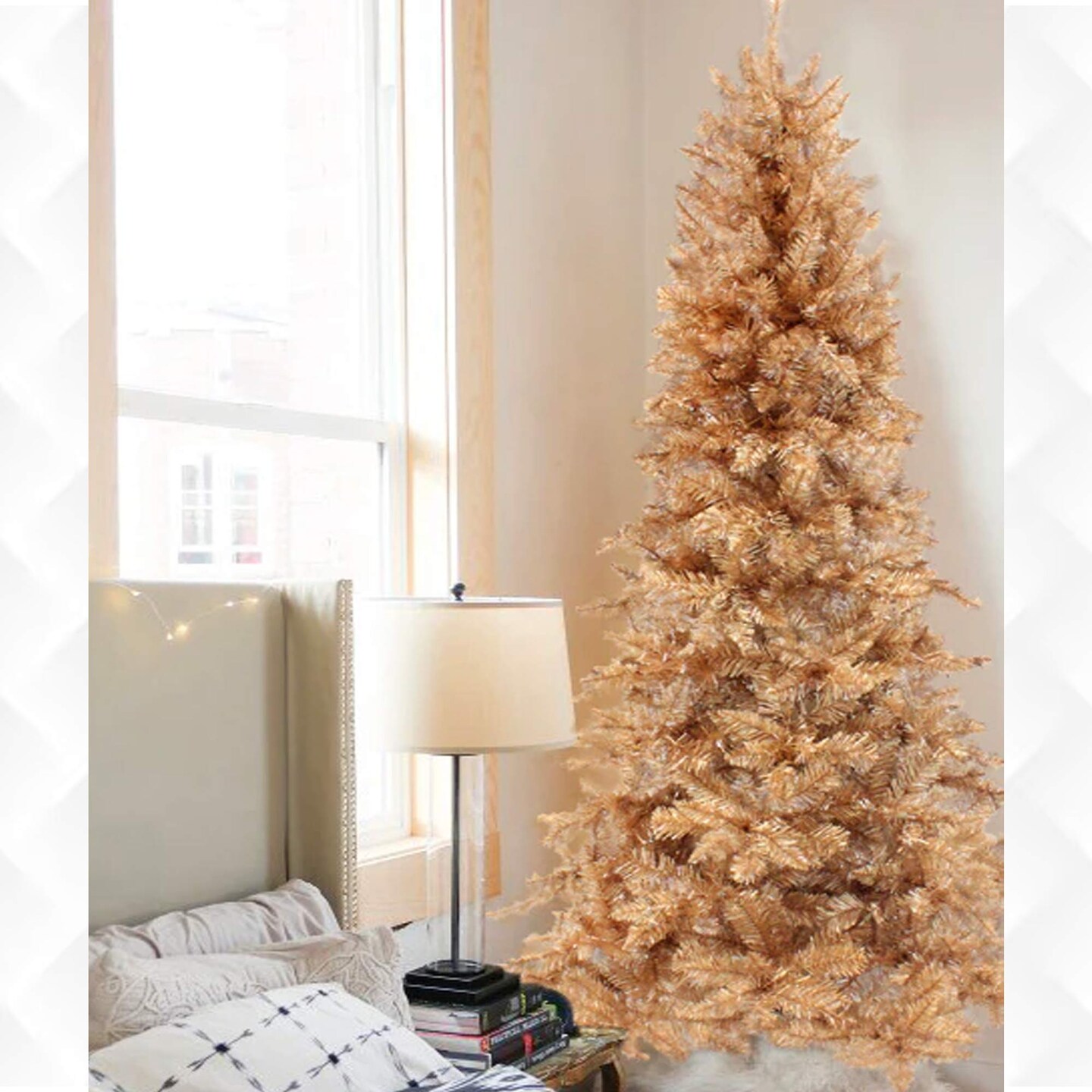 6.5ft Champagne Gold Slim Christmas Tree with Sturdy Metal Stand