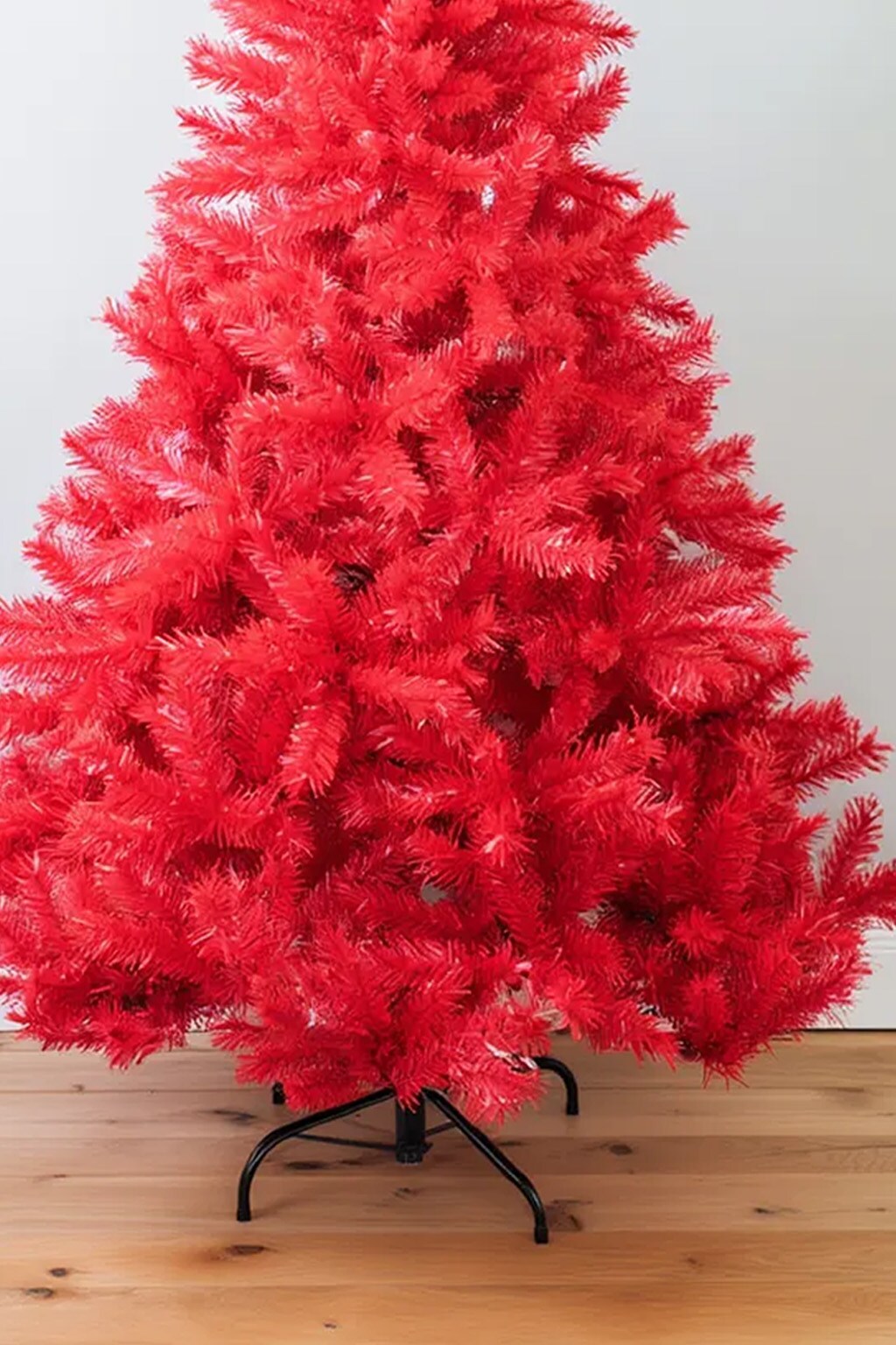 6ft Red Norway Pine Christmas Tree with Hinged Branches and Metal Stand