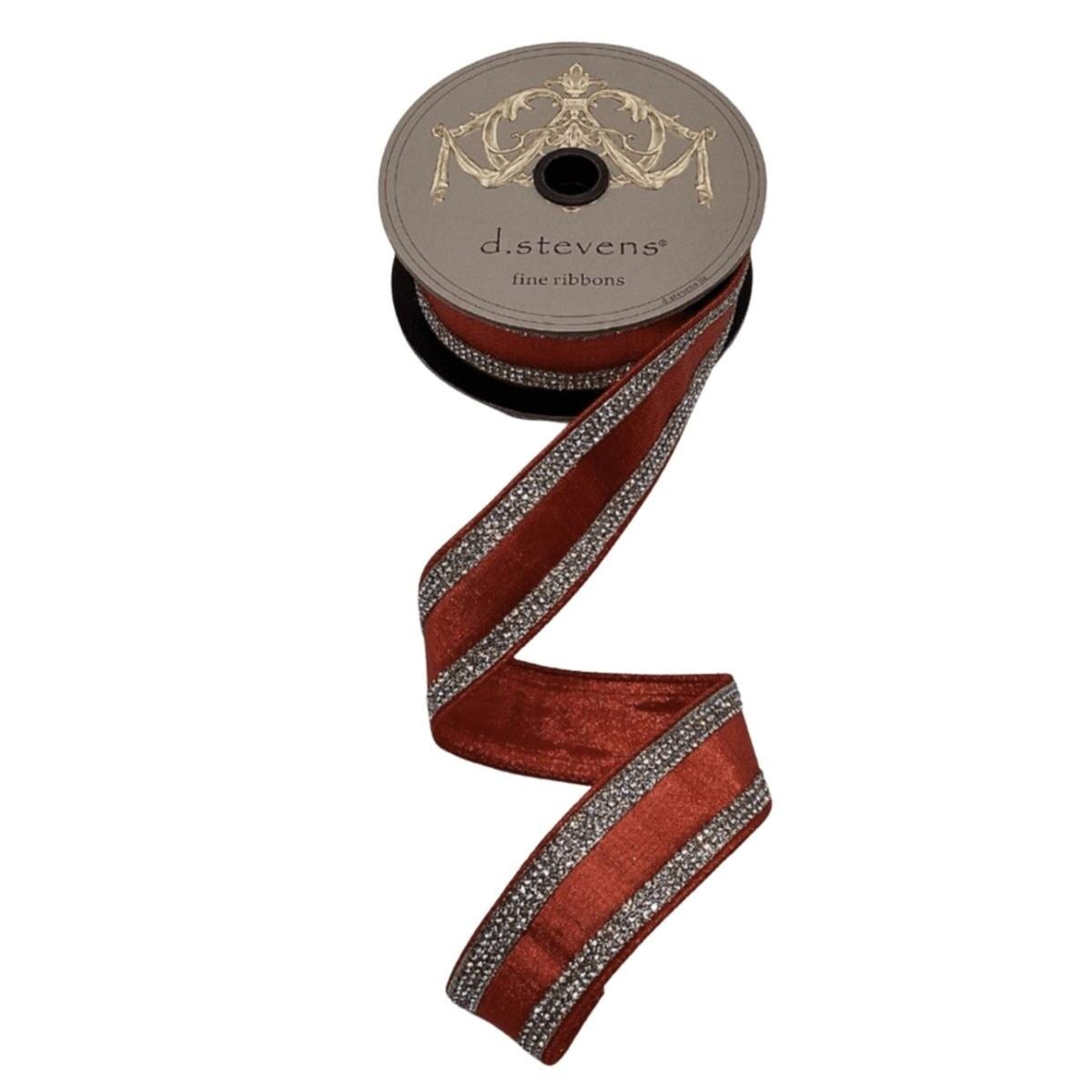 1.5&#x22; Metallic Dupion Jewel Stripe Ribbon: Red (5 Yards)