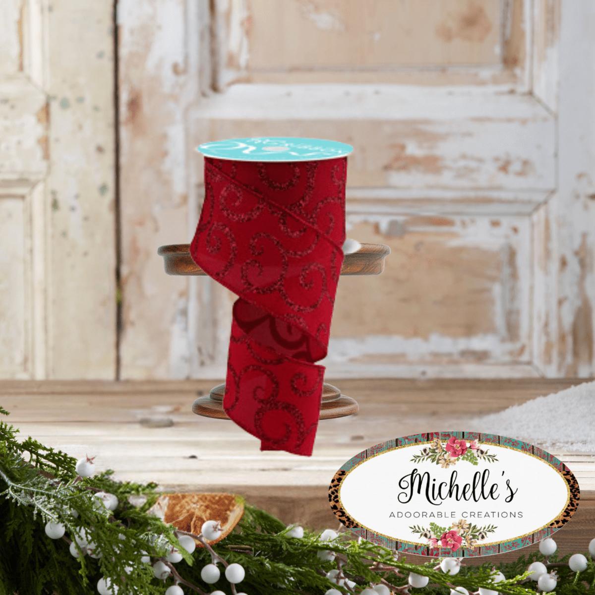2.5&#x22; Glitter Swirl Ribbon: Red (10 Yards)