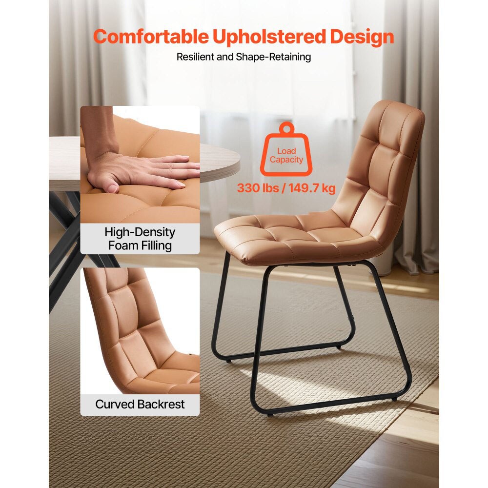 Orange-Brown 5-Piece Dining Table Set with PU Leather Chairs and Round Table