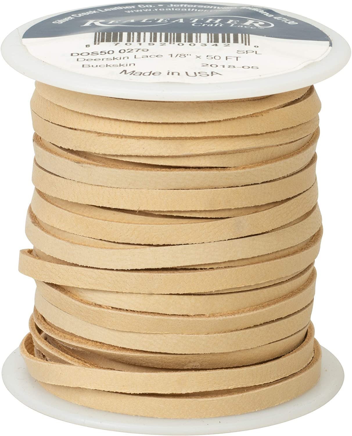 Realeather Deerskin Leather Lace | Size 1/8&#x22; x 50&#x27; (3.2mm x 15.24m) | 2/3 oz Thickness (.8-1.2mm)