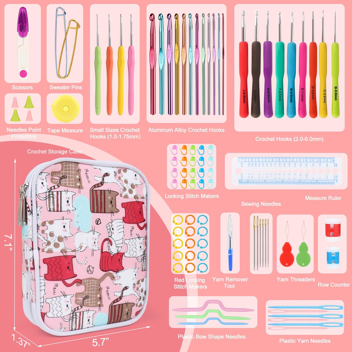 Crochet Hooks Kit with Case, 99-Piece Crochet Hooks Set DIY Crochet Needles Yarn Weave Kits for Knitting Gloves and Sweaters, Ergonomic Lace Crochet Hook for Fine Working