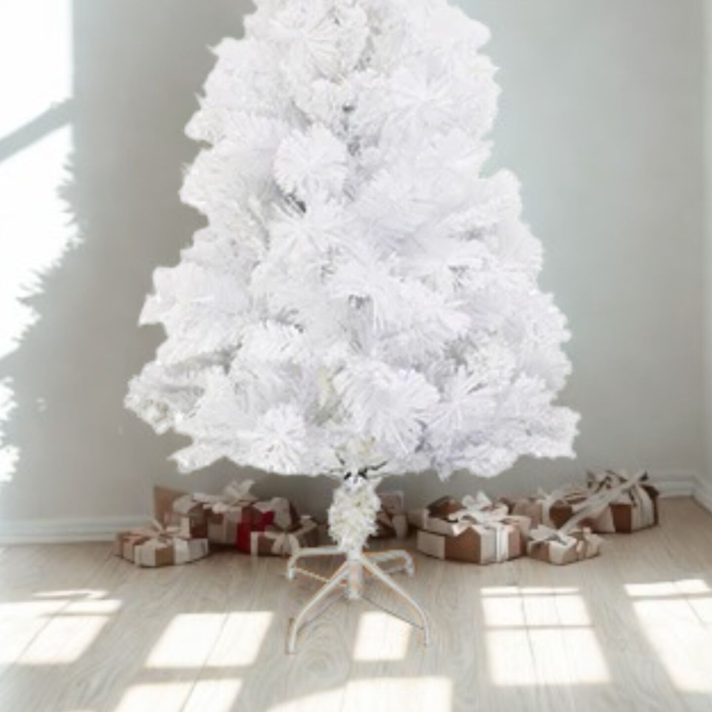 5ft PVC holiday display Pine Snow Flocked Christmas Tree with Hinged Branches and Metal Stand