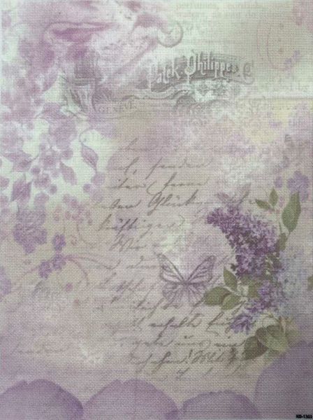 Lavender Letters Designer Printed AIDA Fabric. Canvas for embroidery with an applied background KF-1363A