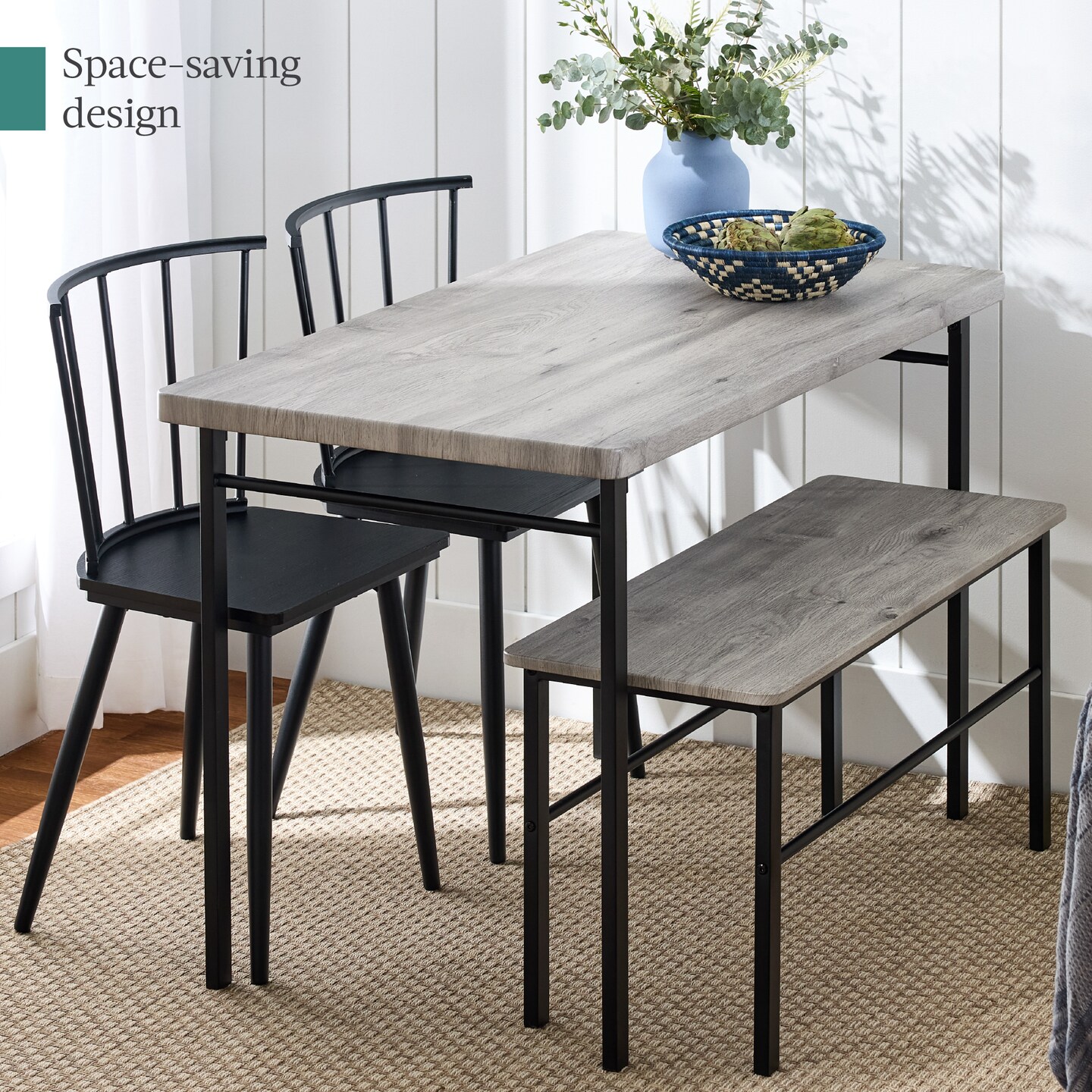 Best Choice Products 4-Piece Dining Kitchen Table Set w/ 2 Spindle-Back Chairs, Bench