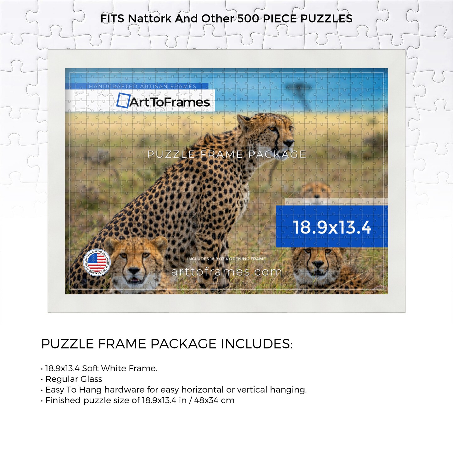 ArtToFrames 18.9x13.4 INCH / 48x34 CM Puzzle Frame for 500 piece Puzzles.This 1.25 Inch Custom MDF Frame for Puzzles Comes with Regular Glass, Available in Multiple Colors