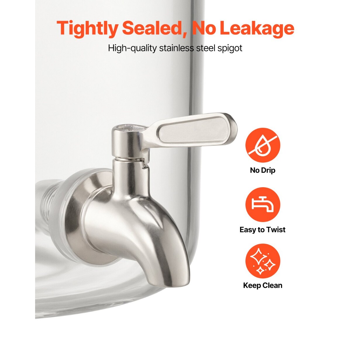 Glass Drink Dispenser 2.2 Gal for Juice Iced Tea Lemonade Parties