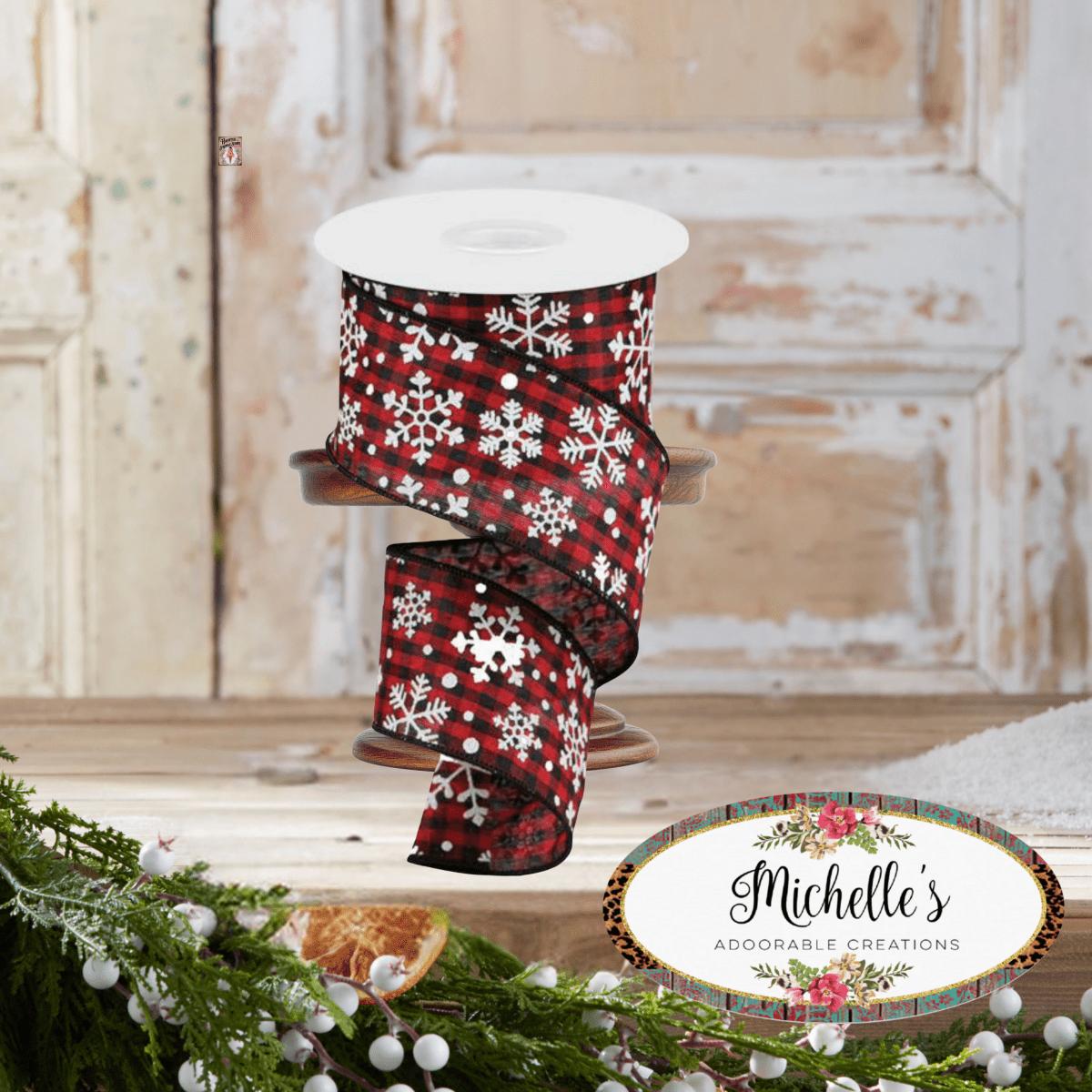 2.5&#x22; Snowflake Ribbon: Black &#x26; Red (10 Yards)