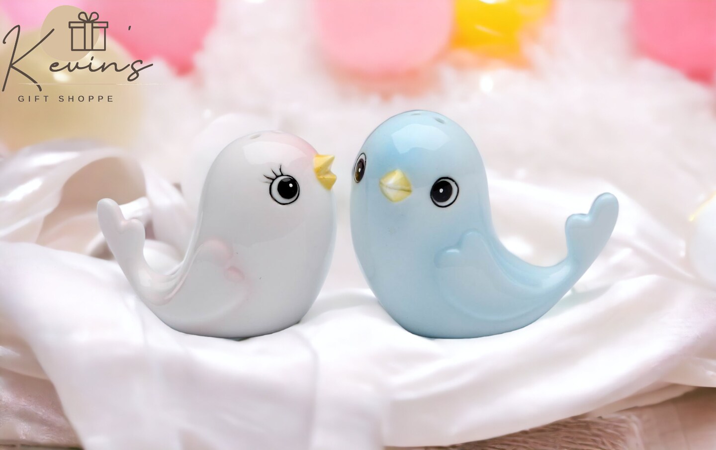 Hand Painted Ceramic Blue and Pink Bird Salt &#x26; Pepper Shakers, Wedding D&#xE9;cor, Gift for Her, Gift for Mom, Kitchen D&#xE9;cor, Birdwatcher Gift