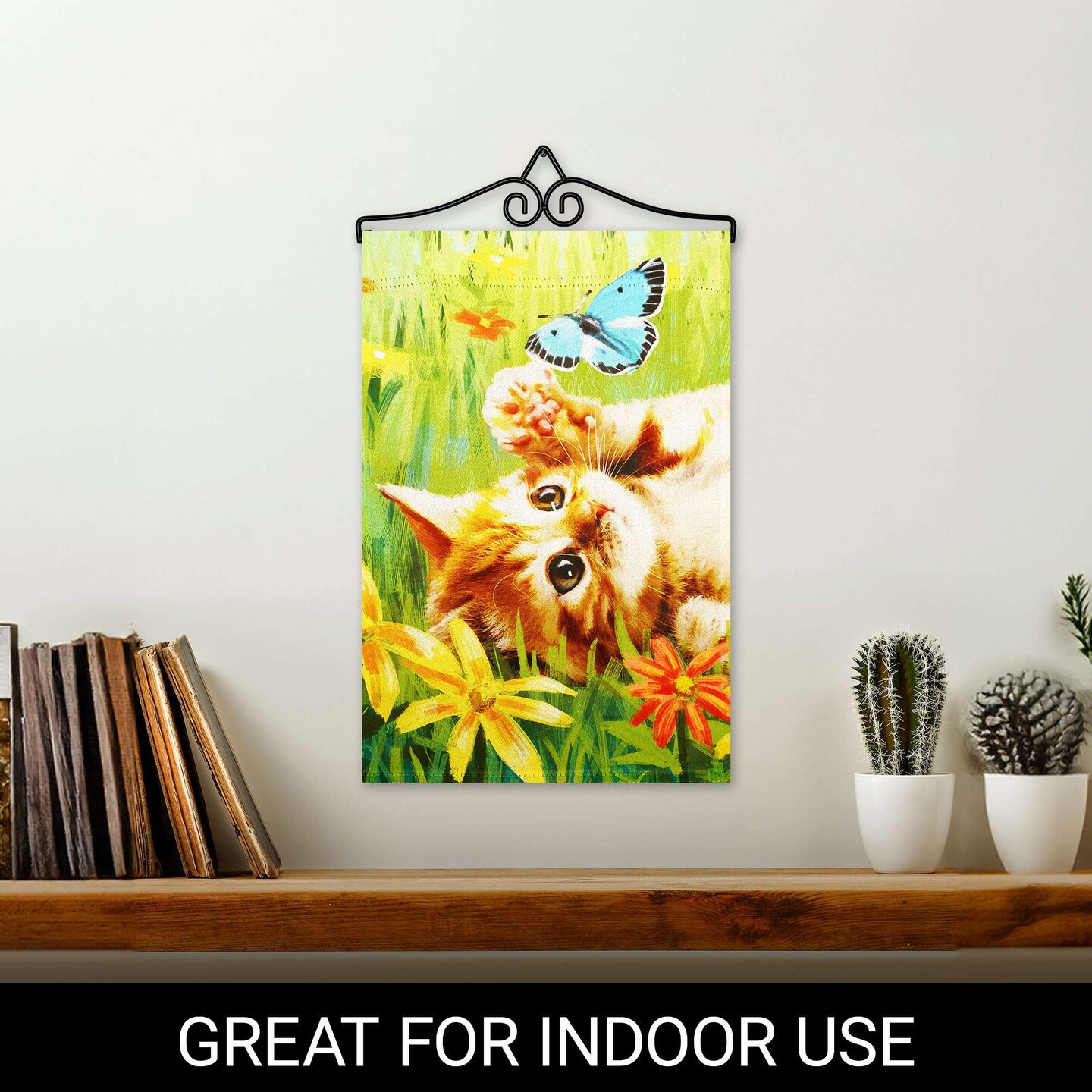 G128 Combo Pack Garden Flag Hanger 14IN & Garden Flag Kitten Butterfly Flowers Printed 12x18IN Double Sided