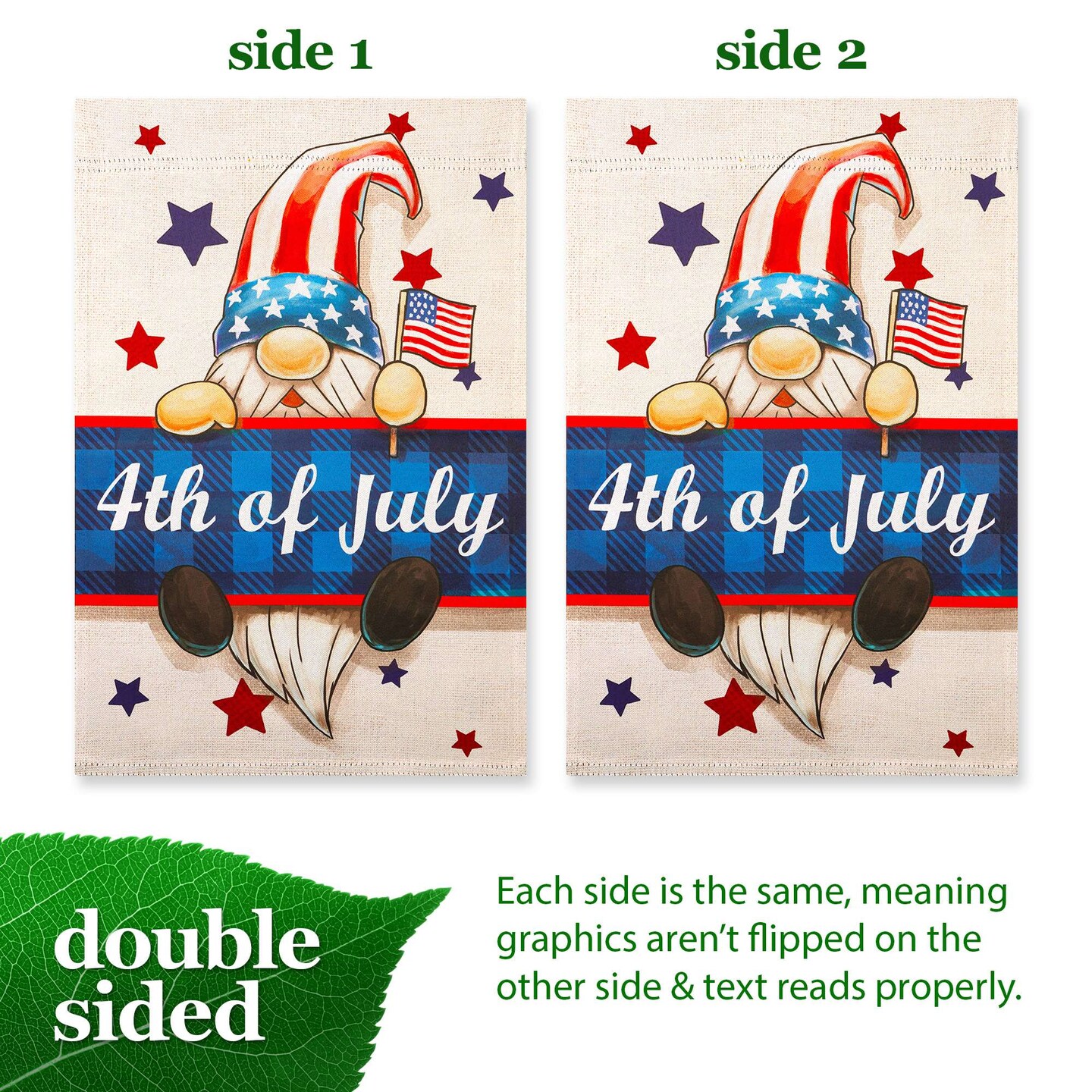 G128 4th of July Gnome Garden Flag 12x18 In Double Sided Independence Day Yard Garden Lawn Decoration