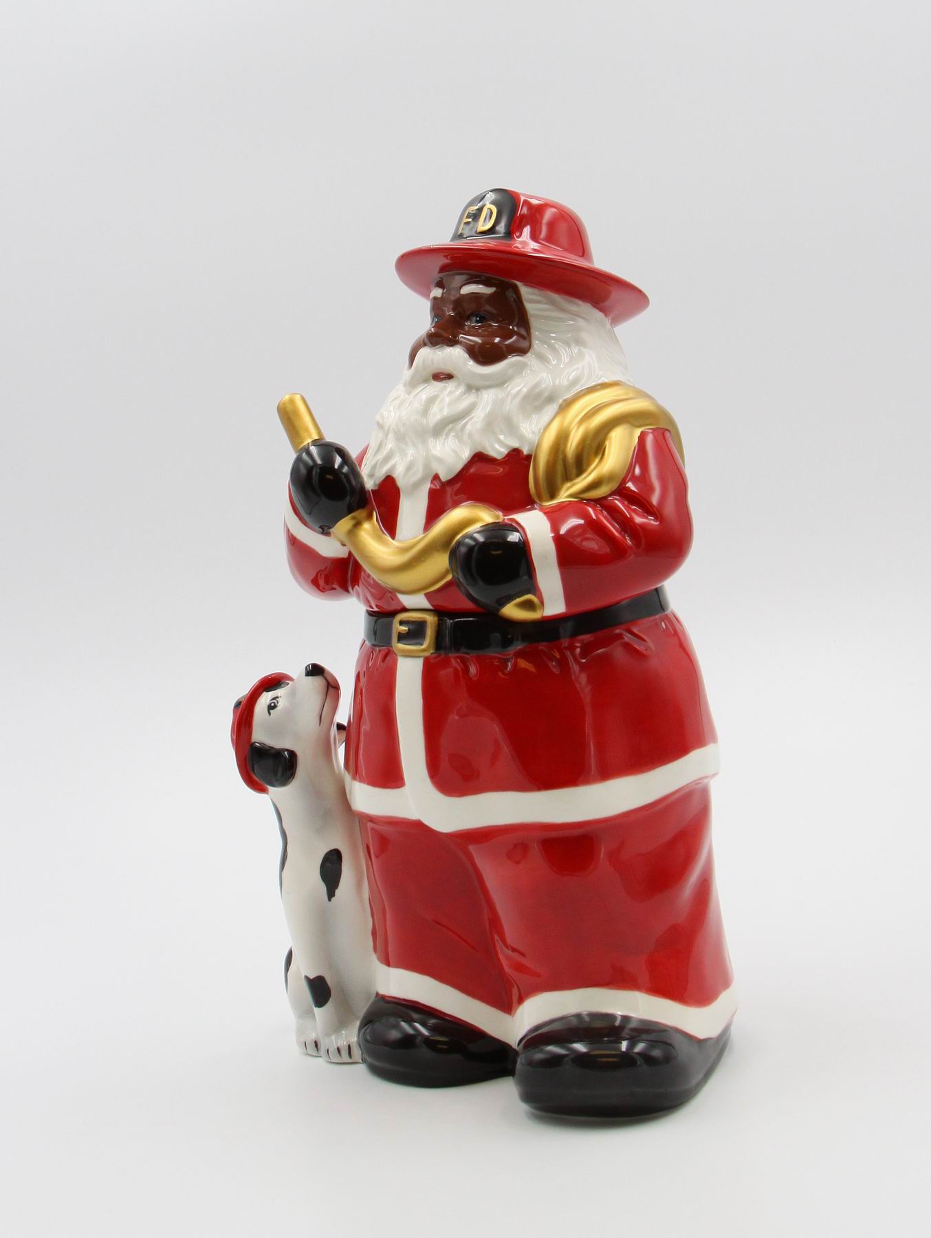 African American Firefighter Christmas Santa with Dalmation Dog Cookie Jar, Home D&#xE9;cor, Gift for Her, Him, Dad, Mom, Kitchen D&#xE9;cor