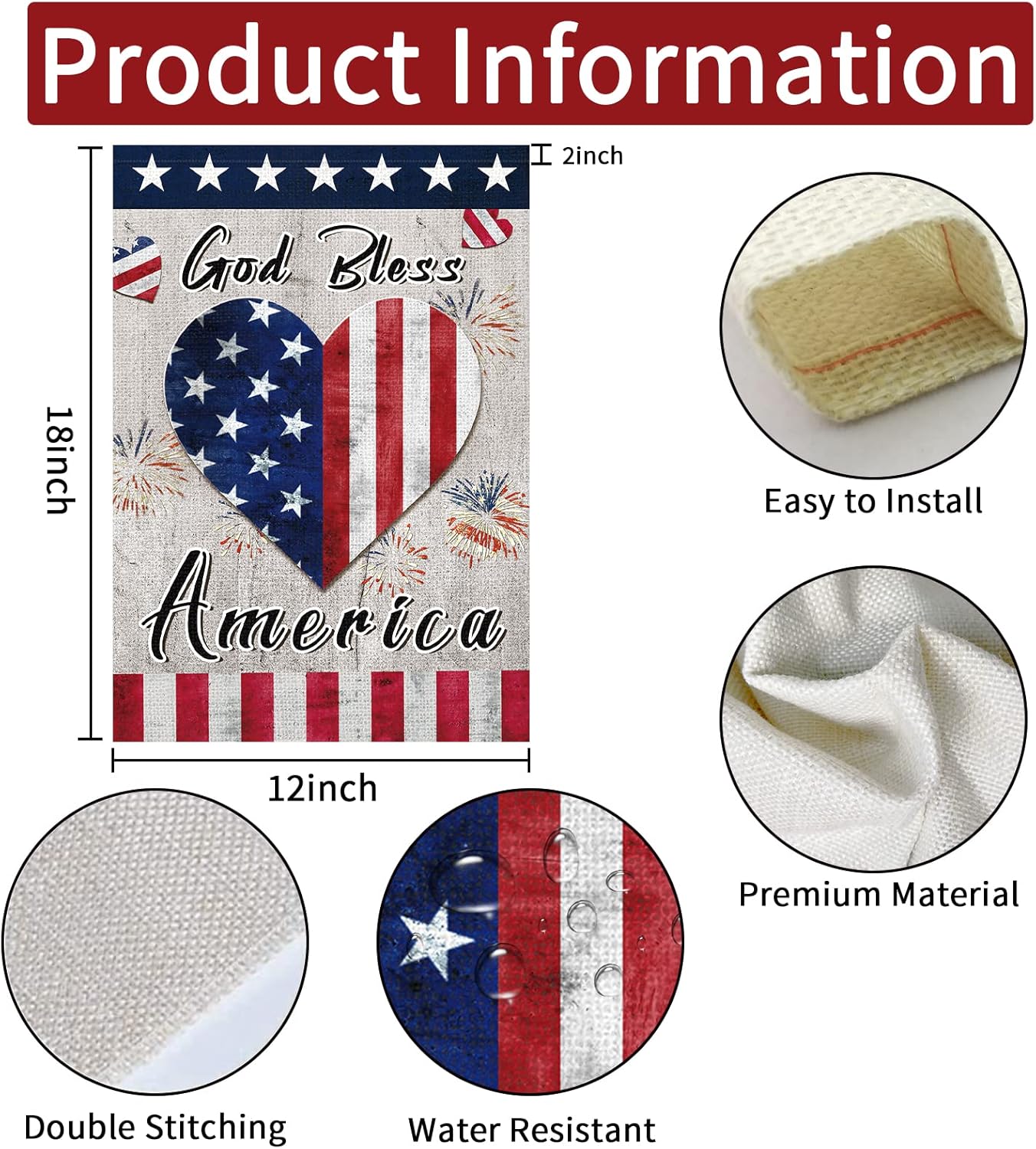 God Bless America Garden Flag Memorial Day Patriotic Garden Flags 12x18 Inch