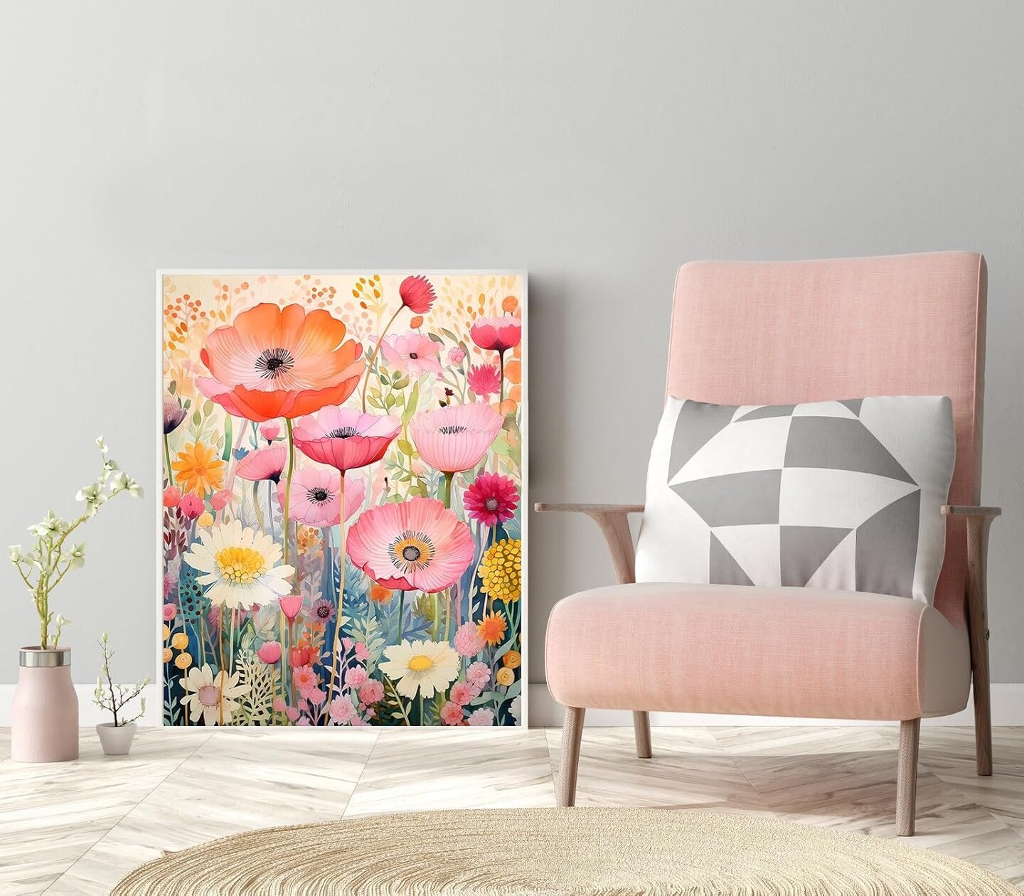 Pink Flowers Diamond Painting Kits for Adults, 5D Diamond Art Painting by Numbers Kits, DIY Pink Flowers Diamond Art Kits