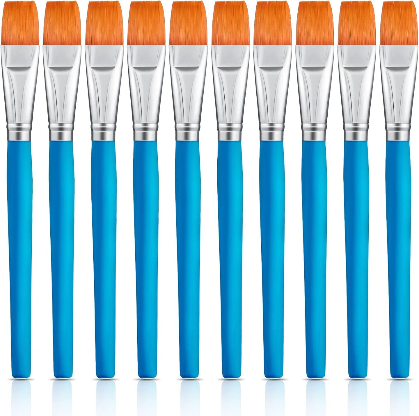 10 Pcs 3/4 Inch Flat Paint Brushes Acrylic Painting Craft Accessories Small Watercolor Paint Brushes Bulk for Adult Artist Detail Oil Canvas Face(8.1 x 0.9 x 3/4 Inch,Sky Blue)
