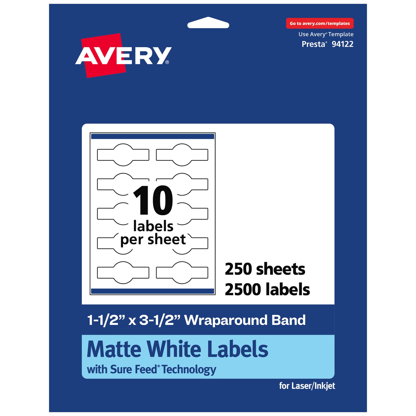 Avery Matte White Wraparound Labels with Sure Feed, 1-1/2" x 3-1/2"
