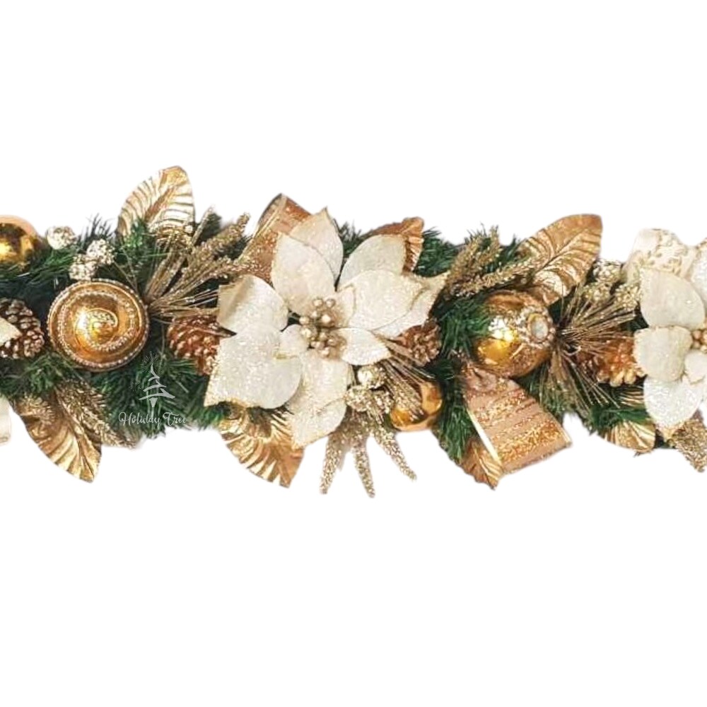 White Gold Poinsettia Garland - Handcrafted Christmas Garland - Holiday Tree