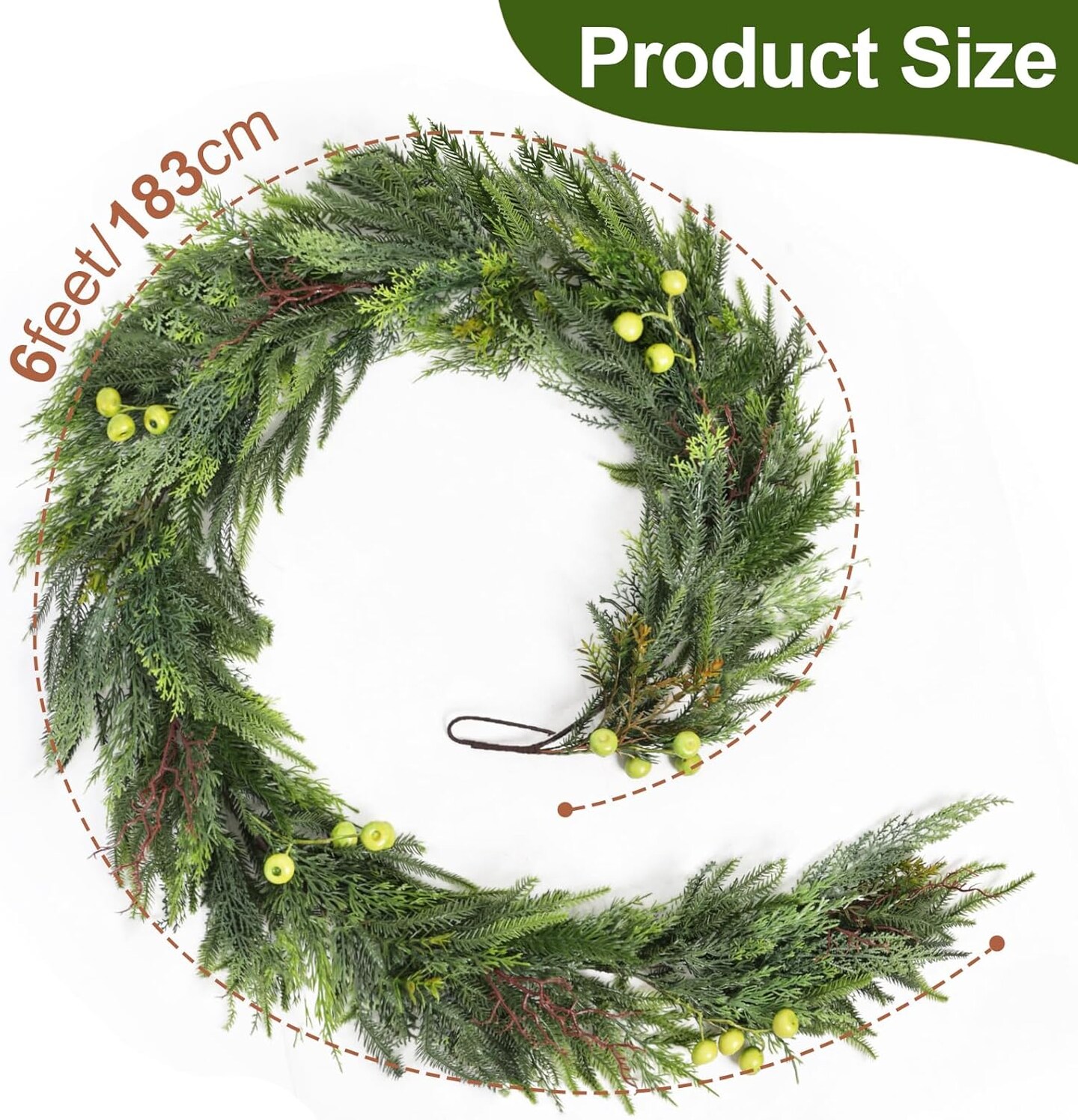 6 FT Artificial Norfolk Pine Christmas Garland with Green Berries
