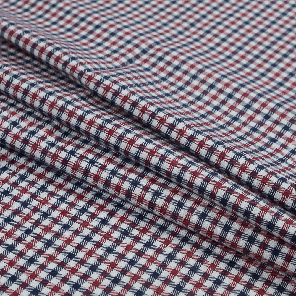 1 Yard Red White and Blue Tattersall Shepherds Check Cotton and Tencel Flannel Fabric 57 inch Width