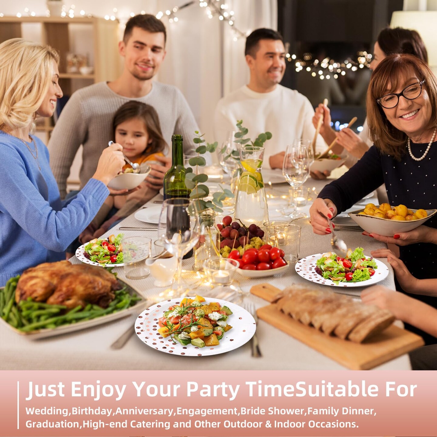 Rose Gold Paper Plates and Napkins Tableware Set-25 x 7''Dessert Plates & 25 x 6.5''Napkins & 25 x 7.3'' Forks,Rose Party Supplies for Birthday,Wedding,Bridal Showers,Anniversary(Serve 25)