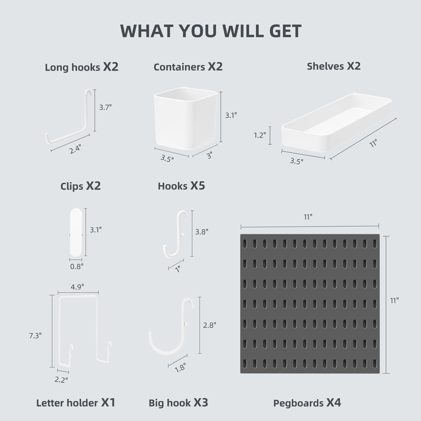 VUSIGN Pegboard Combination Wall Organizer Kit, 4 Pieces Pegboards and 17 Accessories Modular Hanging, Wall Mount Display Peg Board Panel Kits for Bedroom, Home, Office, Bathroom, 22&#x22; x 22&#x22;, Black