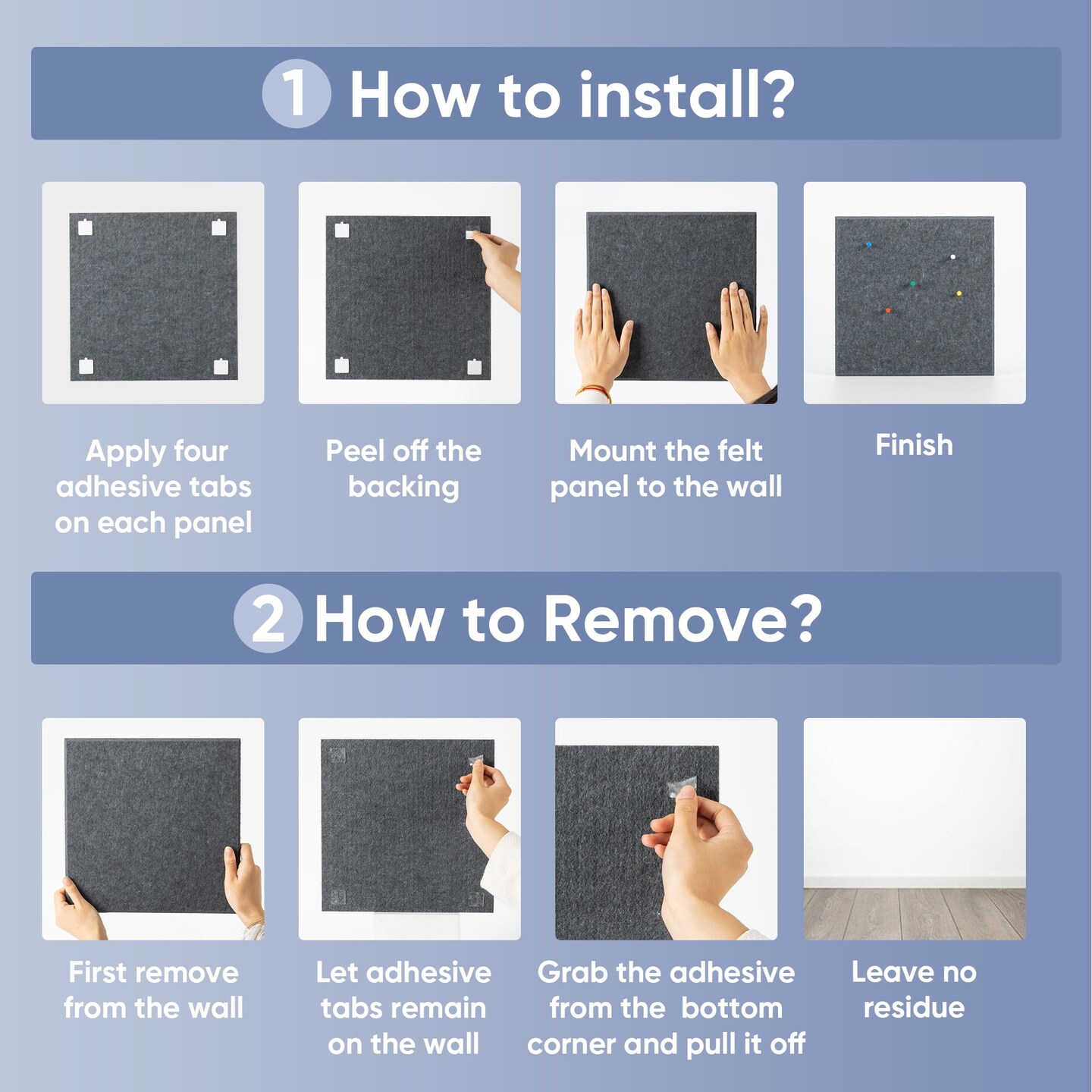 VUSIGN Large Cork Board for Wall 47"x35", 6 Pack Bulletin Board, Felt Wall Tiles with Adhesive Tabs and Push Pins, Push Pin Board for Office, School, Home, Grey