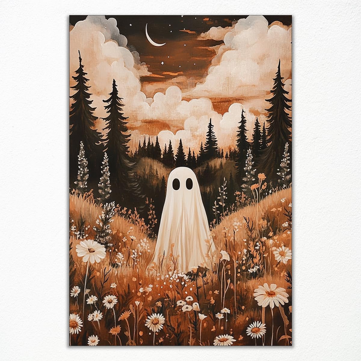 Ghost In Enchanted Forest Halloween Wall Art - 12L&#x22; x 16W&#x22; (Floral Ghost)