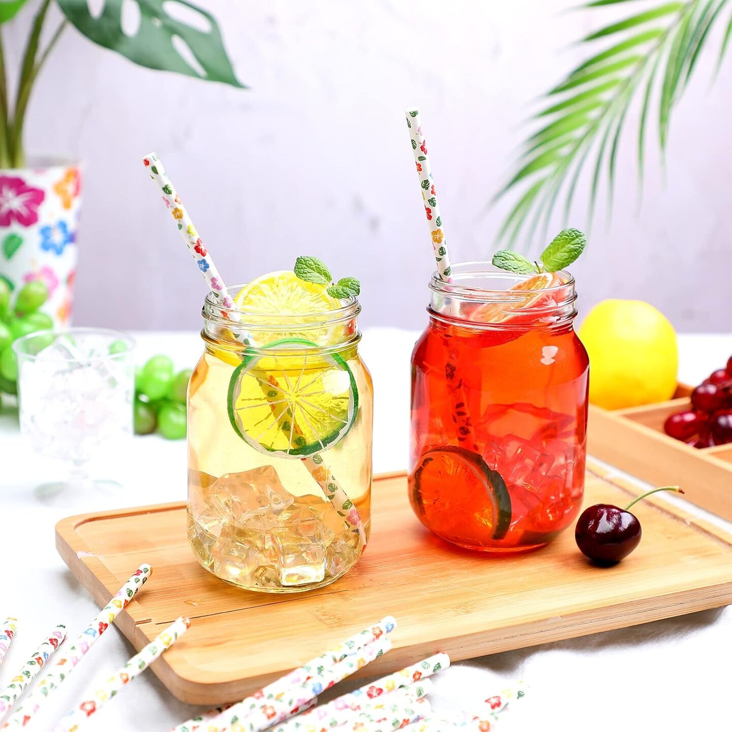 100 Pcs flower Hawaiian Tropical Party Paper Straws Luau Party Favor Drinking Straws Cocktail Tropical Decorations for Luau Supplies, Beach, Birthday, Wedding, Bridal, Juice, Shakes