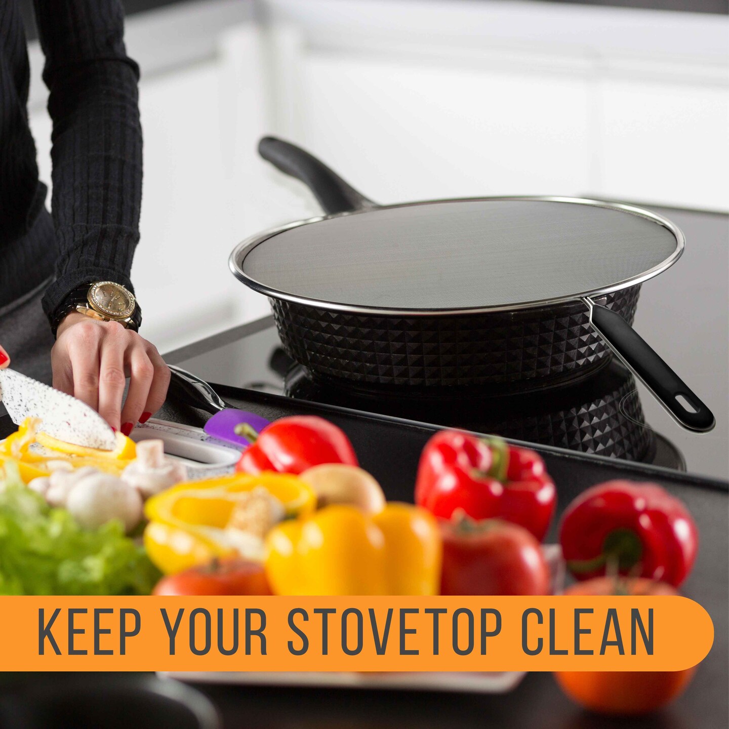 4-Piece Stainless Steel Splatter Guard Set (13&#x22;, 11.5&#x22;, 10&#x22;,8&#x201D;) Fine Mesh Cover, Grease &#x26; Oil, Splatter Screen for Frying Pan, Cooking Pots, with Comfort Grip Handles