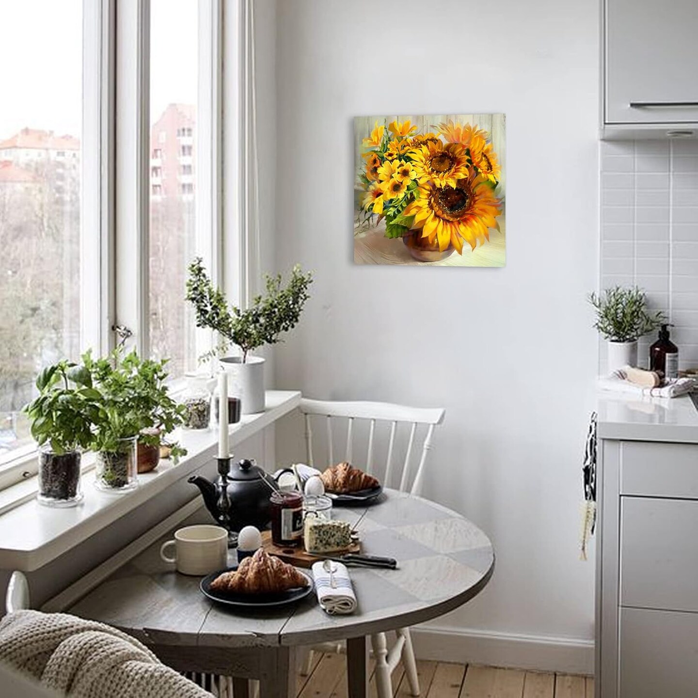 Fall Sunshine Sunflower Bathroom Decor Wall Art Farmhouse Kitchen Paintings for Wall Decorations Countryside Vintage Framed Canvas Artwork Printing Ready to Hang for Living Room Bedroom
