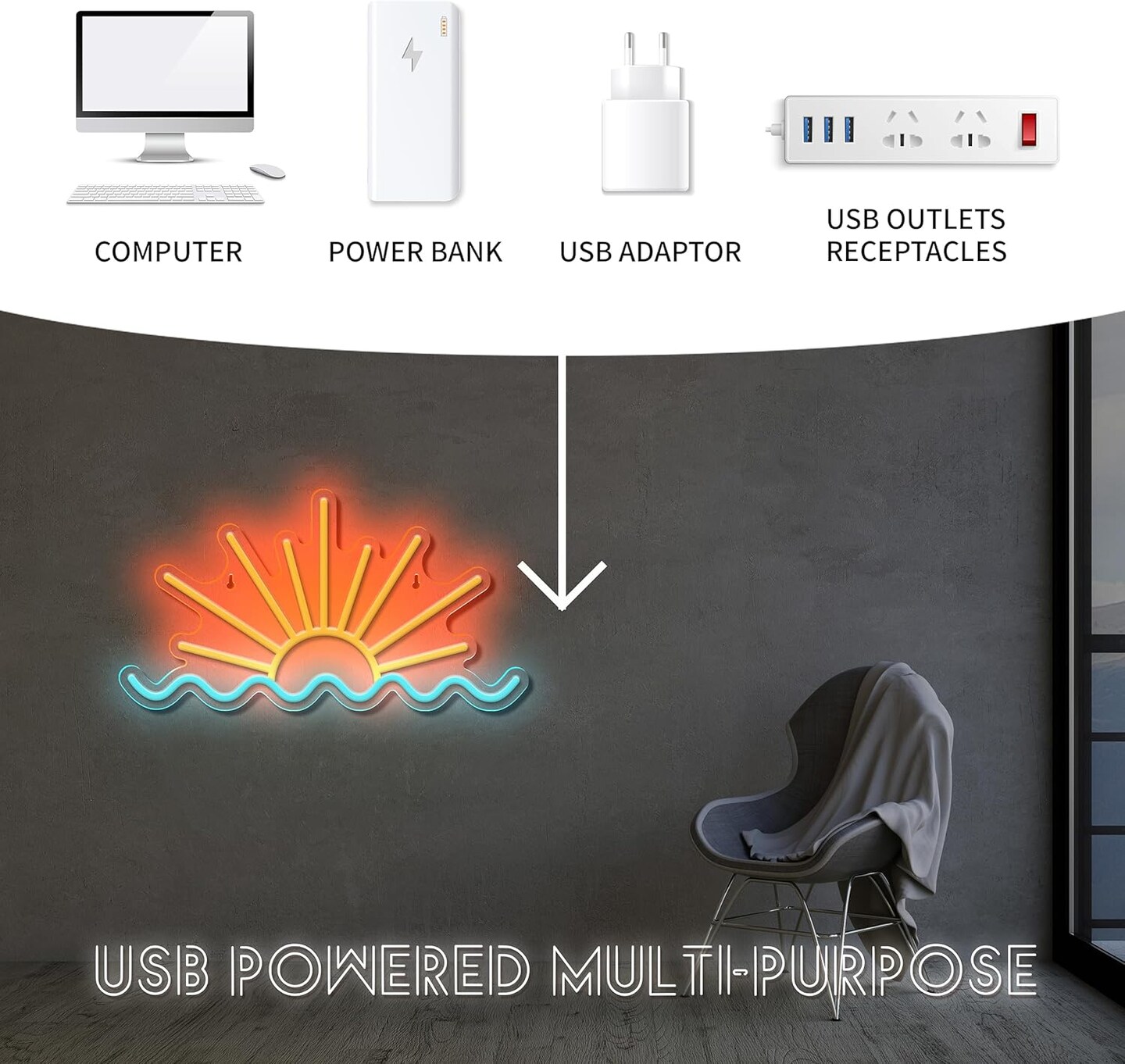 Summer Sunrise Sunset Neon Sign – Sun Wave LED Neon Light for Bedroom, Man Cave, Living Room, and Bar Decor, USB Powered with Dimmer for Beach & Coastal Ambiance