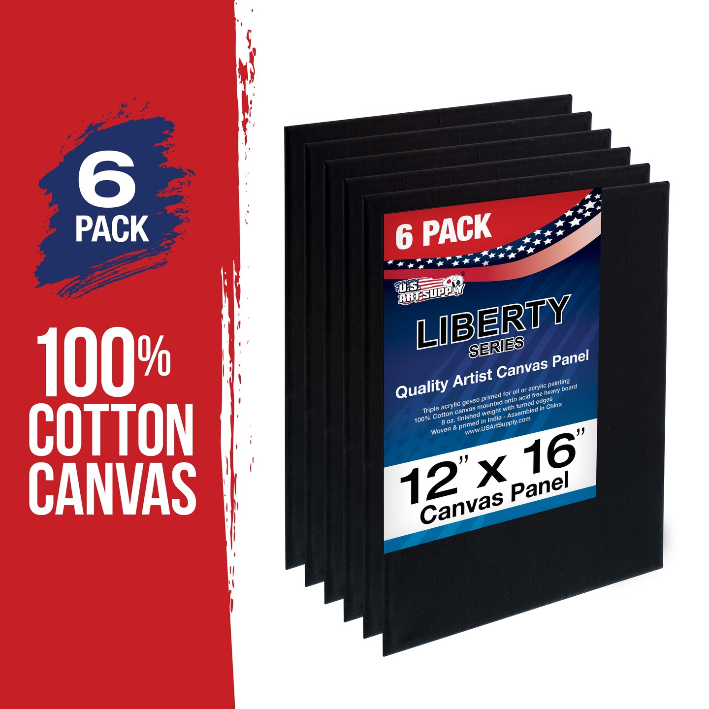 12&#x22; x 16&#x22; Black Professional Artist Quality Acid Free Canvas Panel Boards for Painting 6-Pack