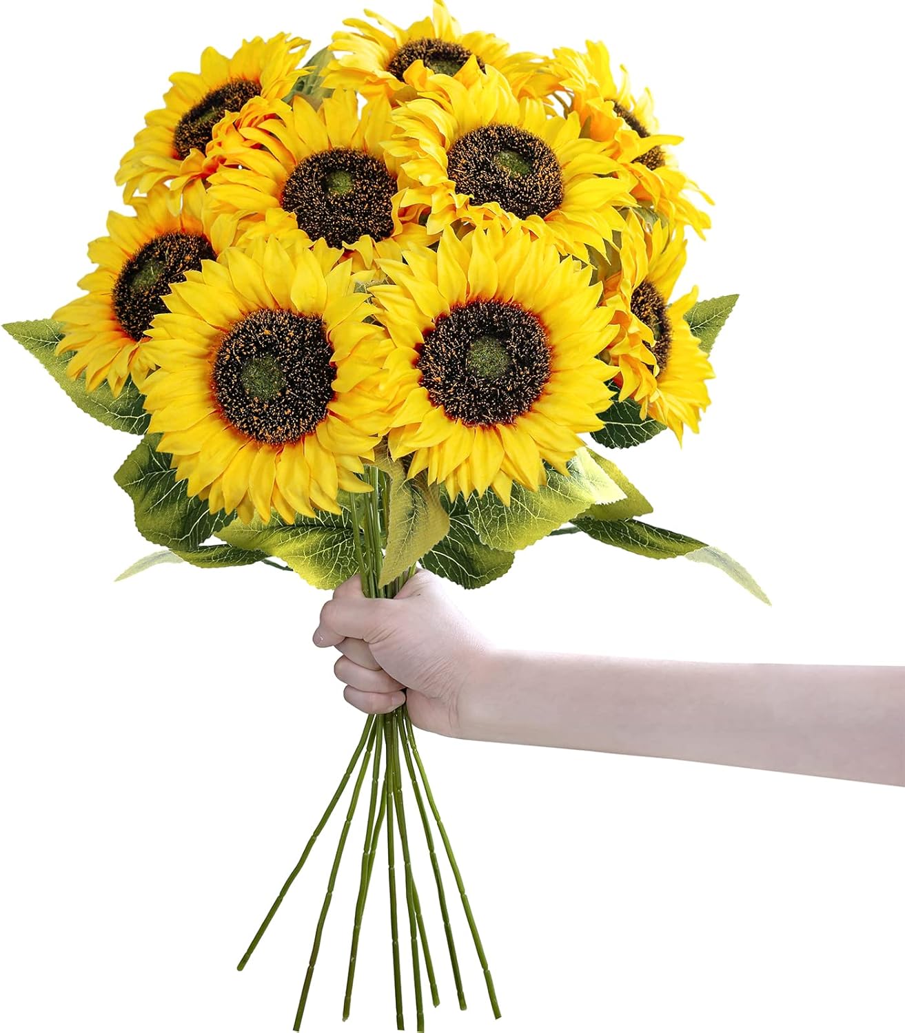 9-Pack Summer Sunflower Stems &#x2013; 19.7&#x22; Lifelike Yellow Silk Flowers with Long Stems for Vases &#x26; Floral Arrangements