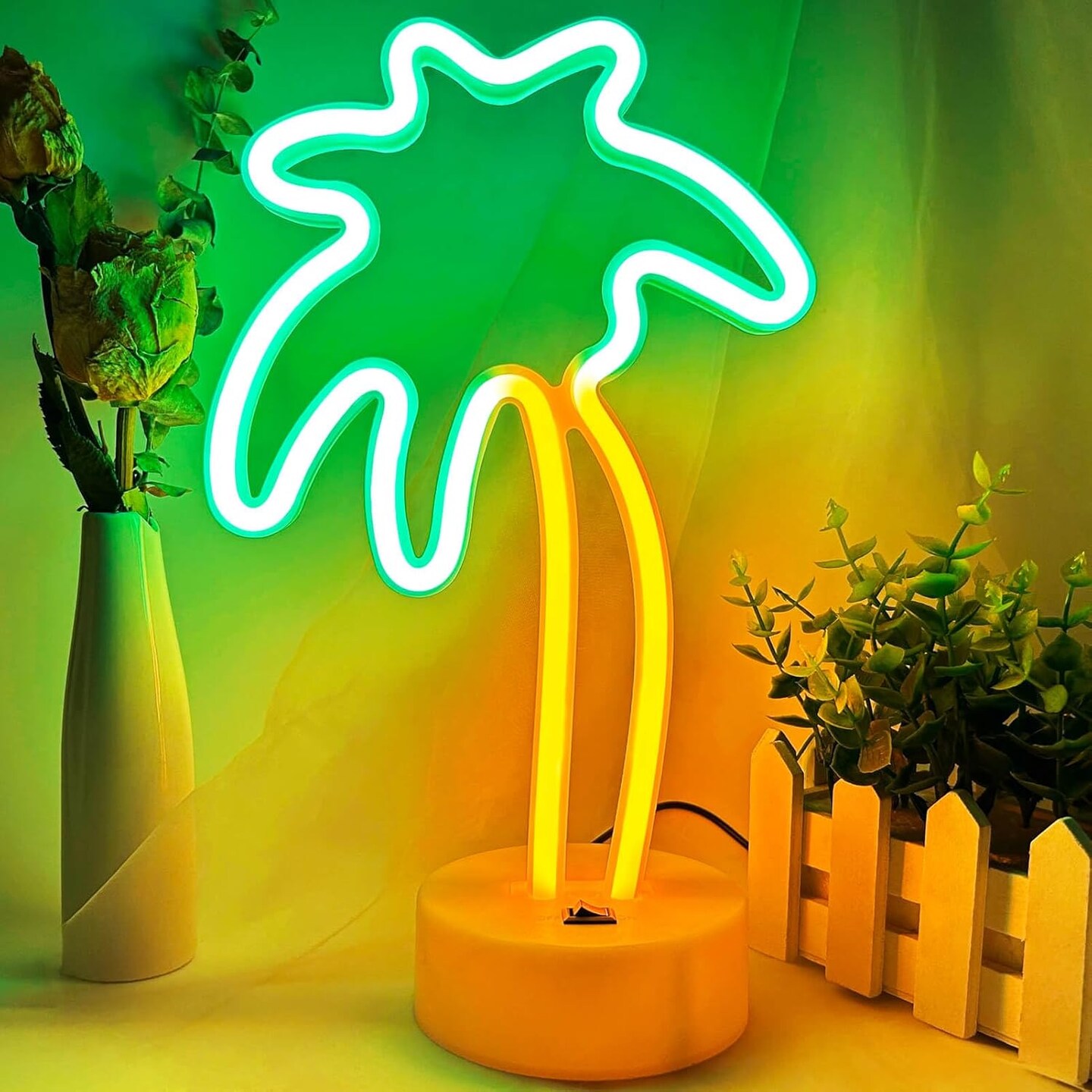 Summer Green Palm Tree Neon Sign – LED Lamp, USB/Battery Operated, Small
