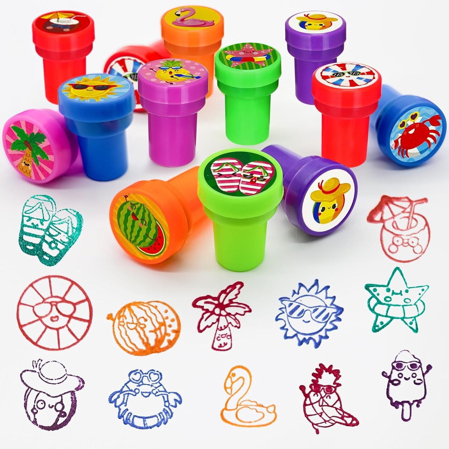 24 PCS Summer Beach Party Stampers&#xFF0C;Flamingo Pineapple Pool Party Favors for Kids, Hawaiian Luau Supplies, Classroom Rewards, Carnival Prizes, Goodie Bag Pinata Fillers