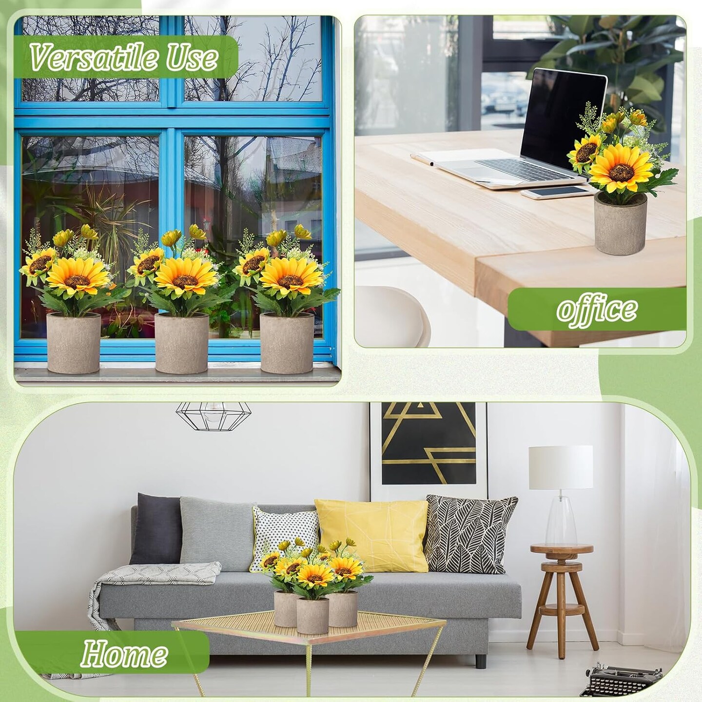Summer Sunflower Floral Arrangements&#x2013; 10 Pcs Artificial Flowers in Rustic Pots, Faux Sunflower Centerpieces for Seasonal Home &#x26; Kitchen Displays