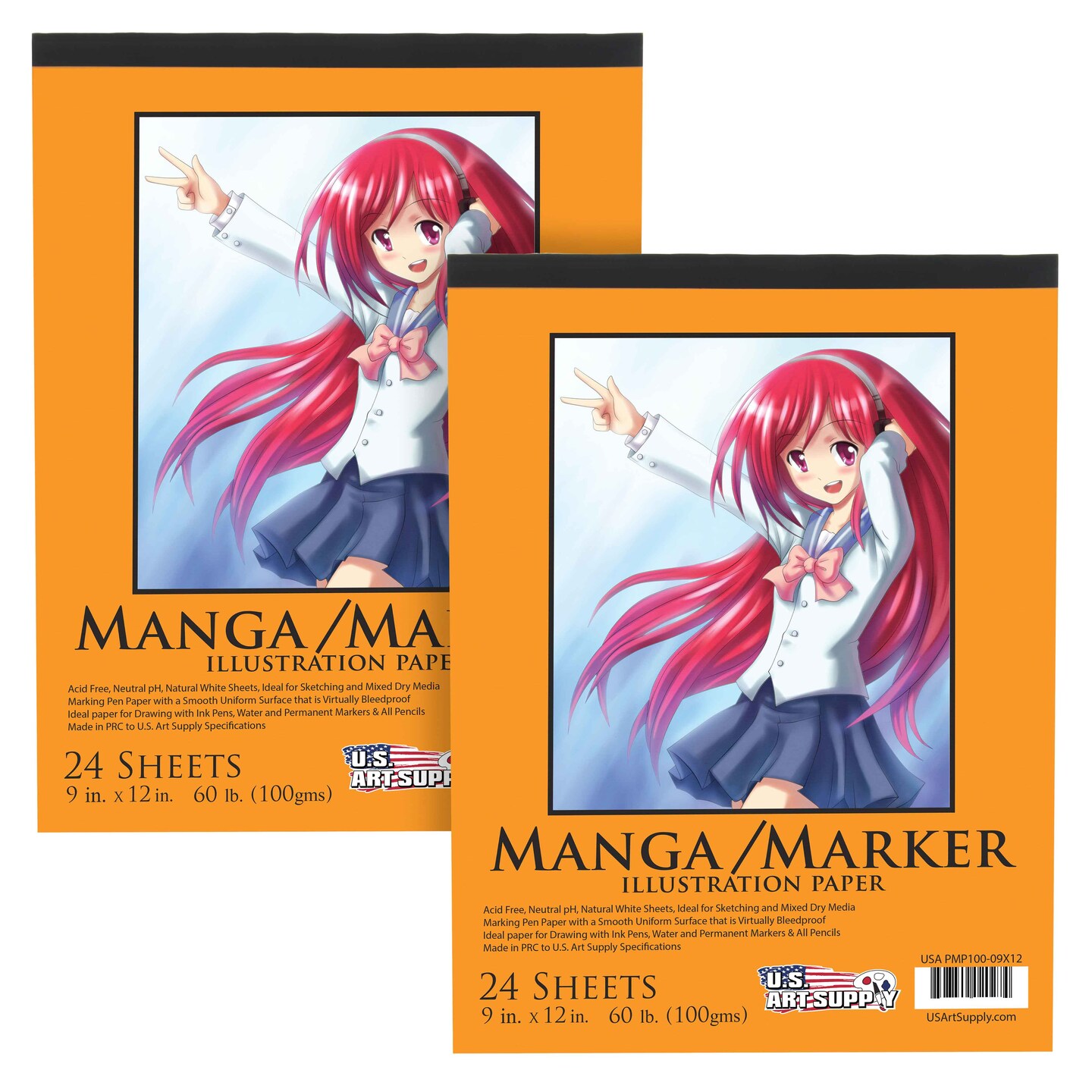 9&#x2019; x 12&#x22; Premium Manga Marker Paper Pad (2 Pack, 48 Sheets Total) - 60lb (100gsm) Drawing Sketchbook for Alcohol &#x26; Acrylic Paint Markers