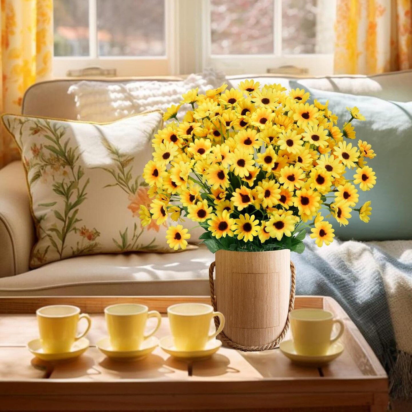 8 Bundles Mini Summer Sunflowers &#x2013; Bright Yellow Silk Blooms for Sunny Home &#x26; Garden Decor Floral Arrangements