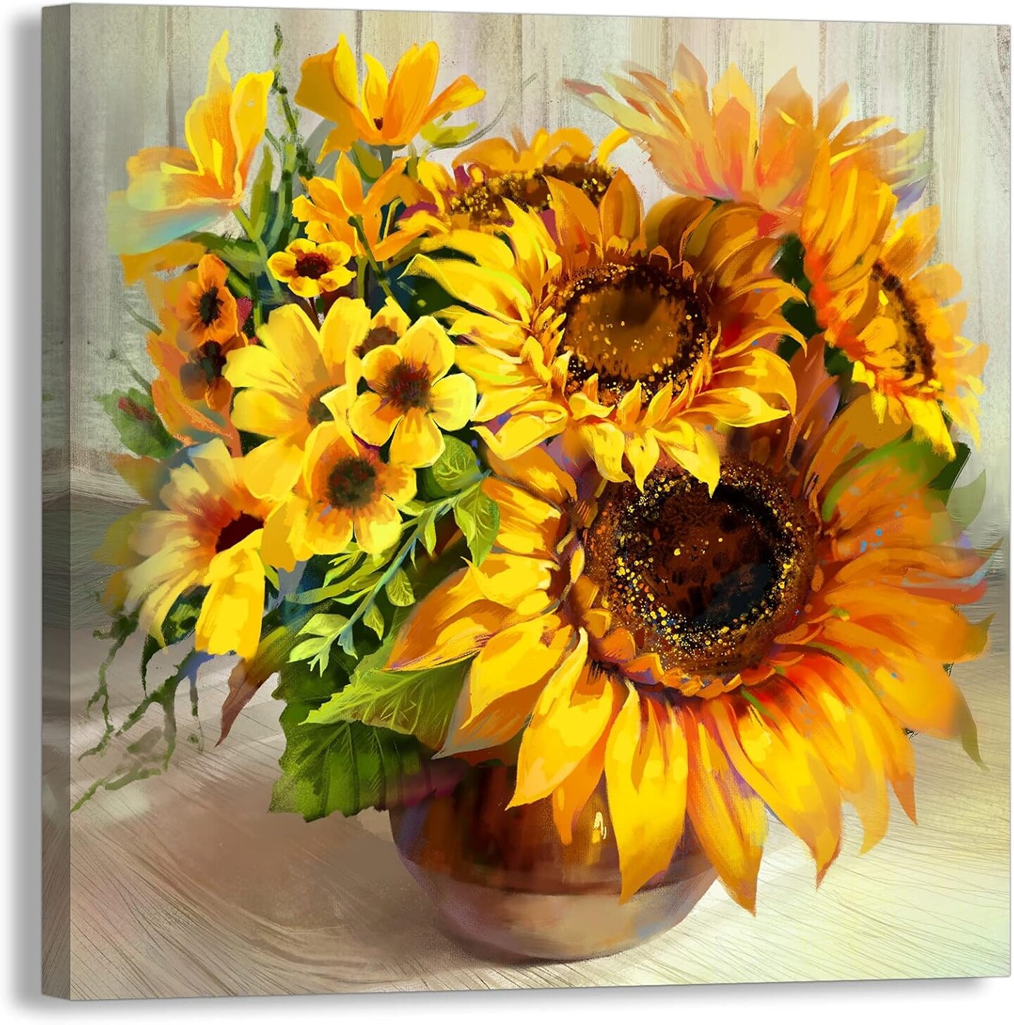 Fall Sunshine Sunflower Bathroom Decor Wall Art Farmhouse Kitchen Paintings for Wall Decorations Countryside Vintage Framed Canvas Artwork Printing Ready to Hang for Living Room Bedroom