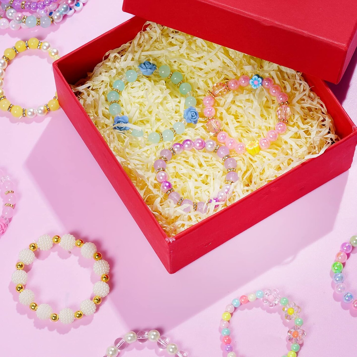 24 Pieces Princess Bracelets Girls Beaded Bracelets Little Girls Costume Jewelry Set for Birthday Party