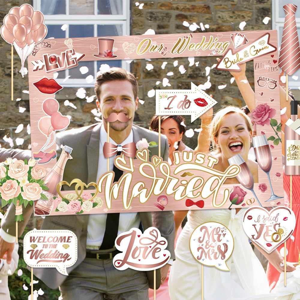 26 PCS Wedding Photo Booth Props and Photo Frames, Rose Gold Bride to Be Selfie Photo Booth Frame Props, Wedding Decoration Bachelorette Engagement Party Favor Supplies Welcome to Seller Assistant Please log in to your account to start working Log