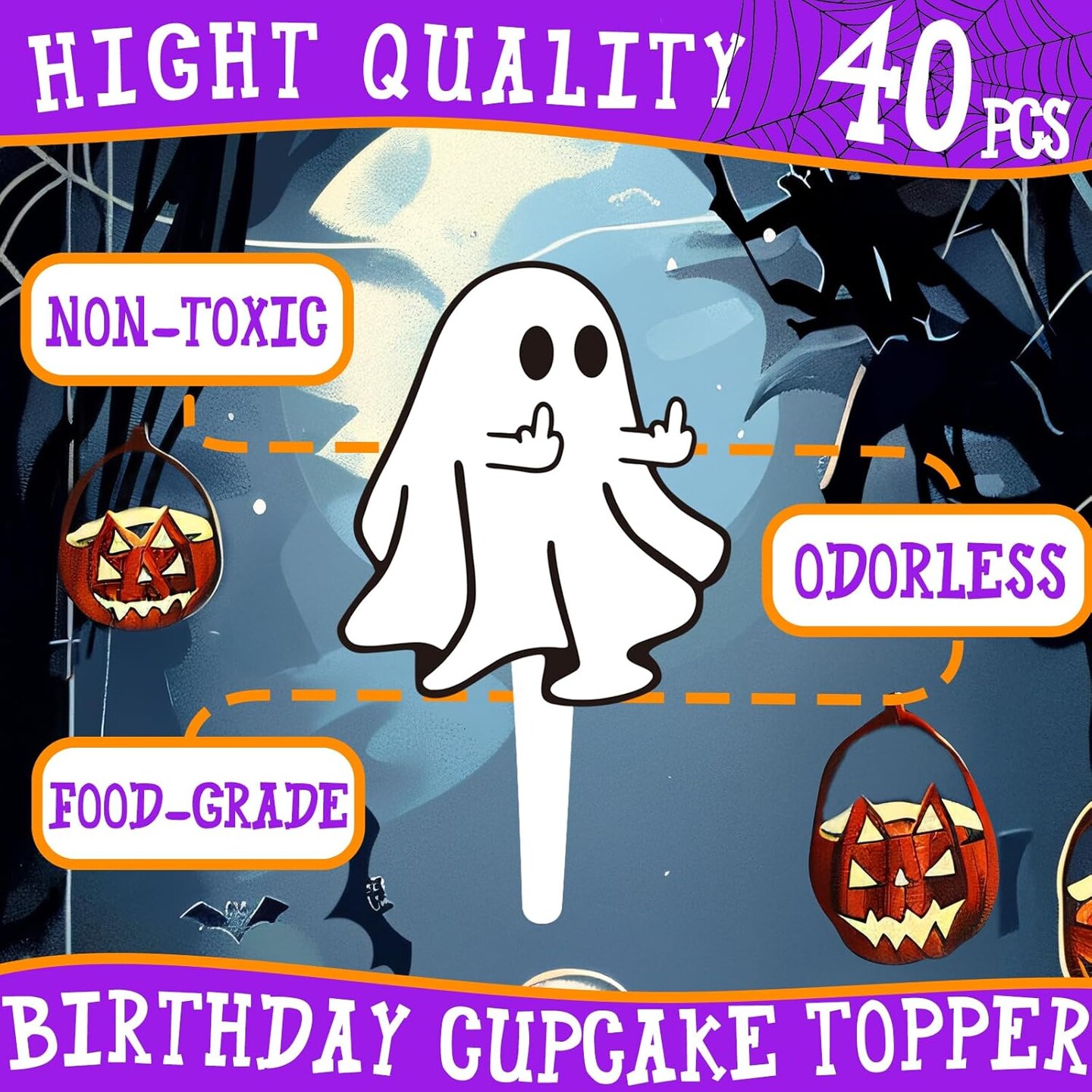 40-Pack Ghost Cupcake Toppers – Spooky & Cute Halloween Party Decorations with 10 Unique Designs for Ghost-Themed Birthdays, Baby Showers & Dessert Tables